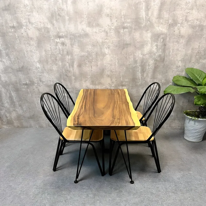 Modern Solid Wood Dining Table with Metal Legs Unique Design