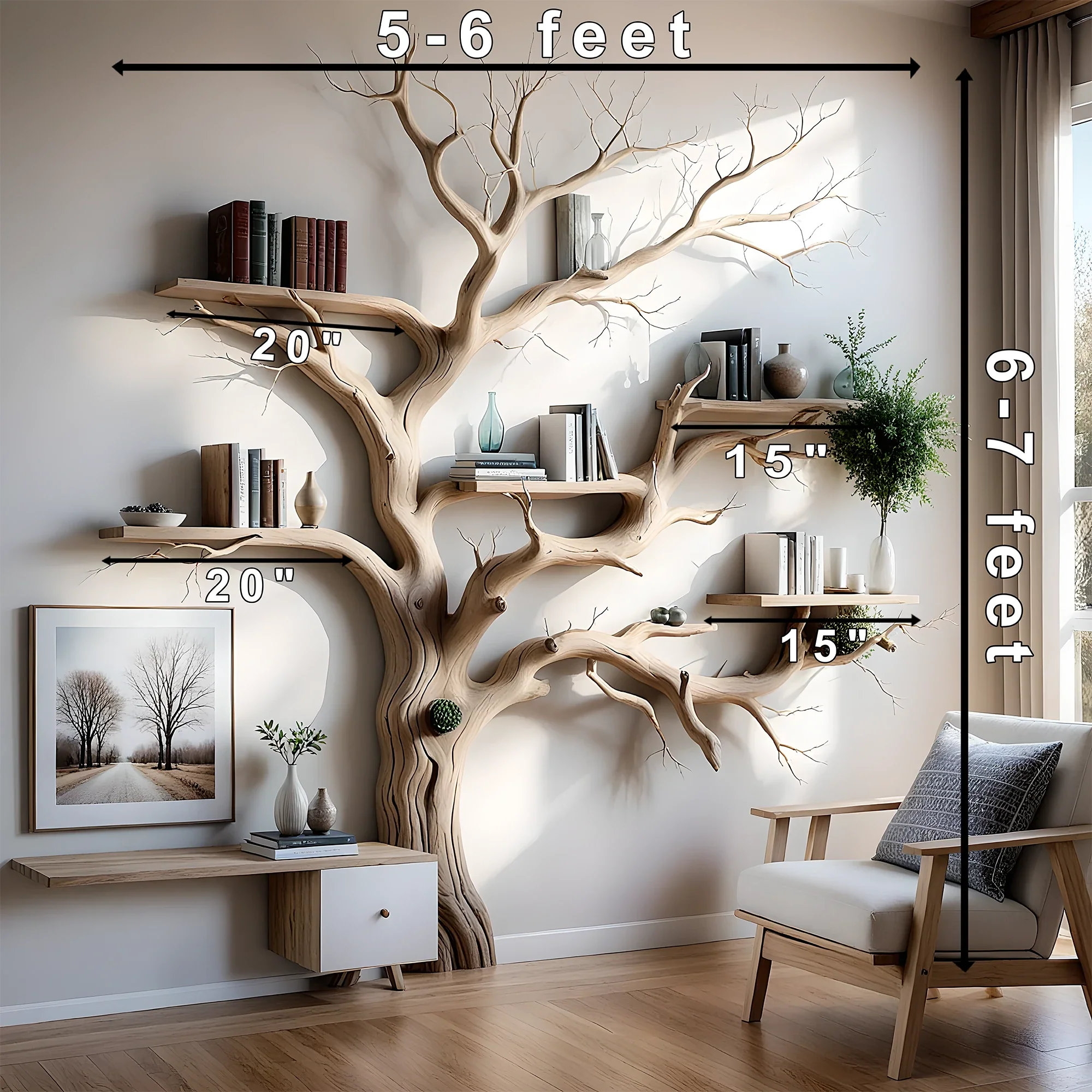 Unique Driftwood Tree Bookshelf – Artistic Wooden Branch Design