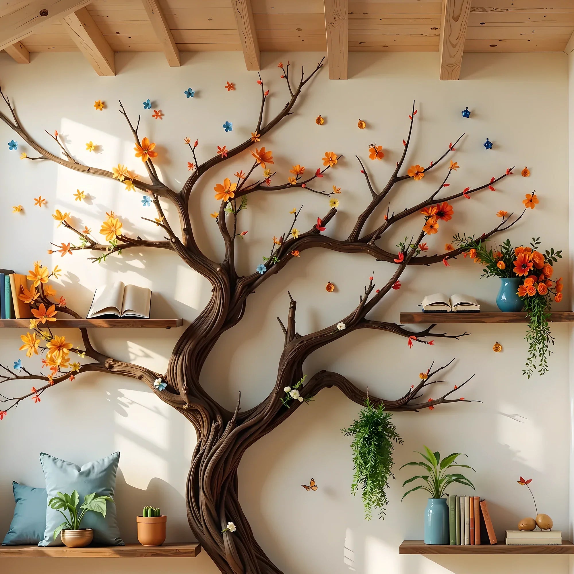 Wooden Tree Branch Bookshelf, Handmade with Rustic Charm .