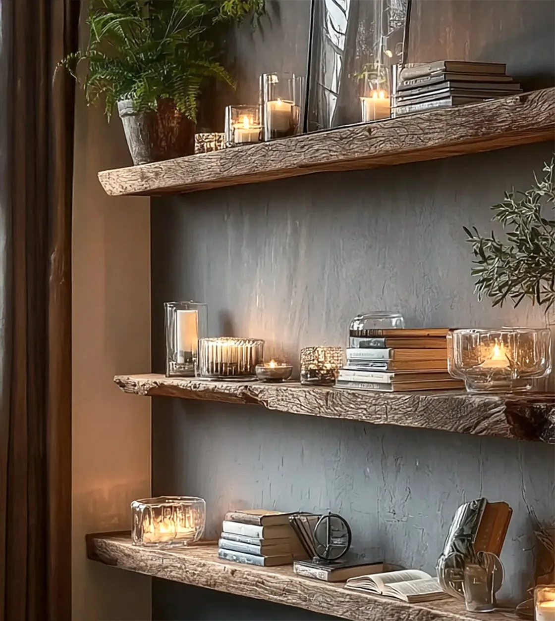Rustic Live Edge Floating Shelves – Handmade Solid Wood Wall Shelves - Image 2