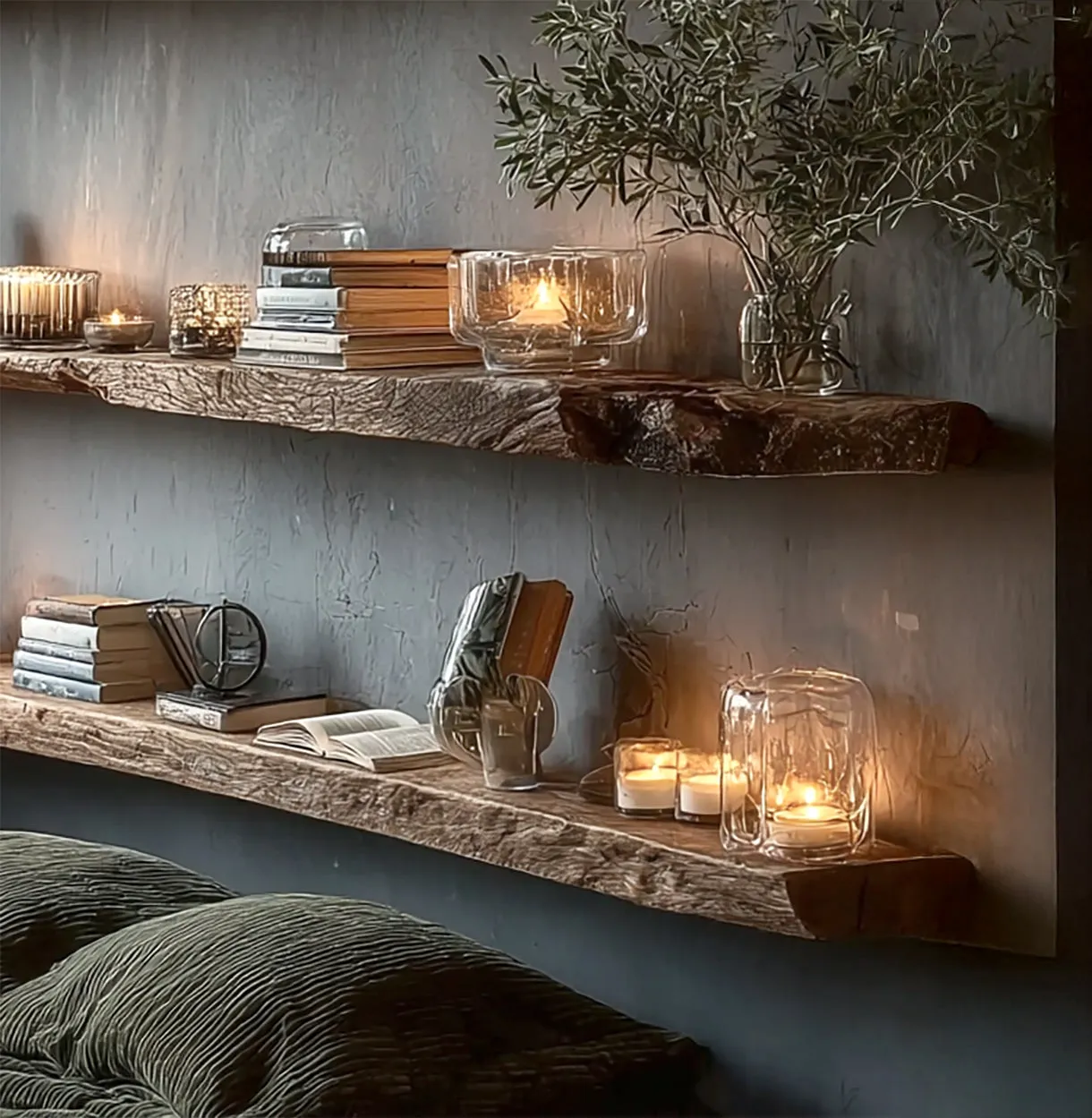 Rustic Live Edge Floating Shelves – Handmade Solid Wood Wall Shelves - Image 3