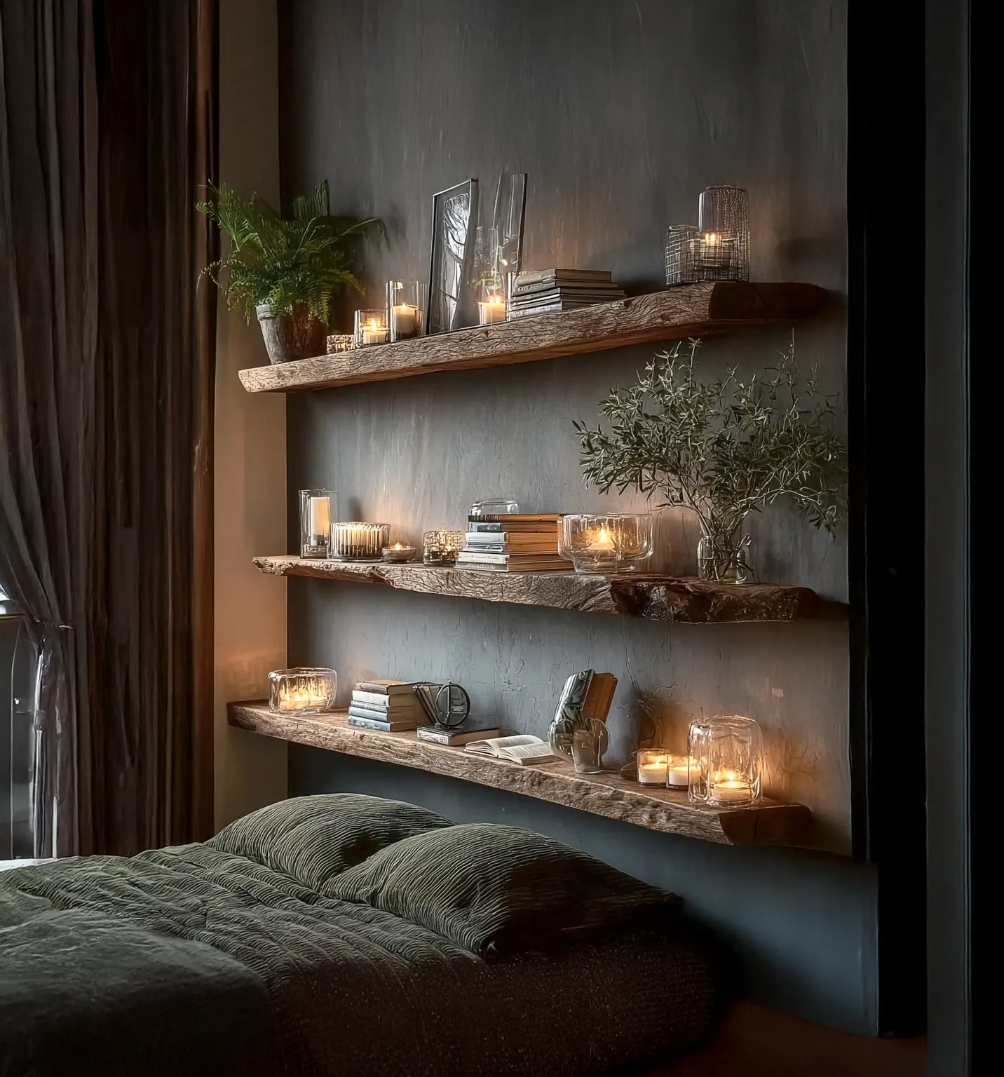 Rustic Live Edge Floating Shelves – Handmade Solid Wood Wall Shelves - Image 4