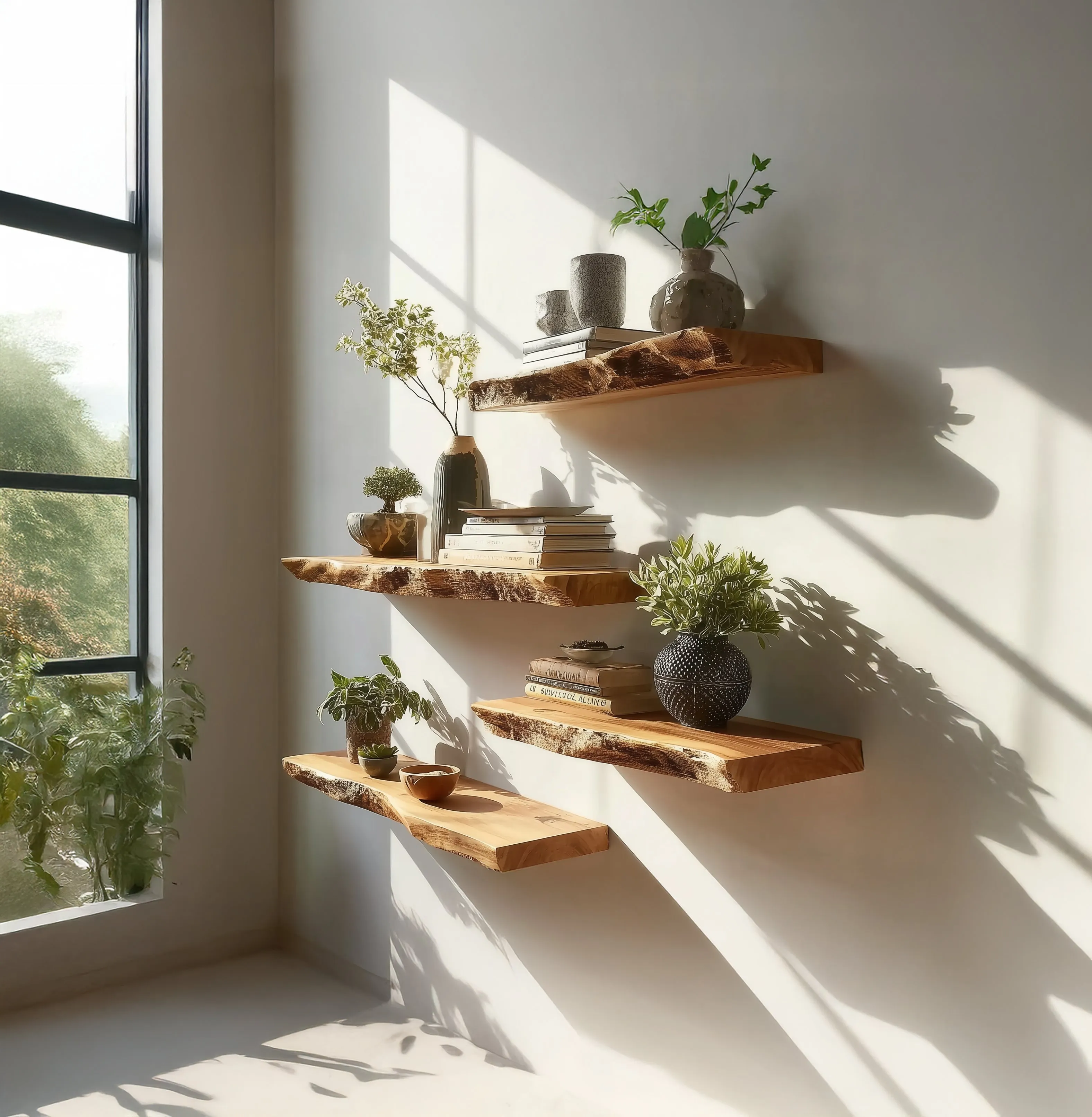 Handmade Live Edge Floating Shelves – Solid Wood Wall Shelf Set - Image 2