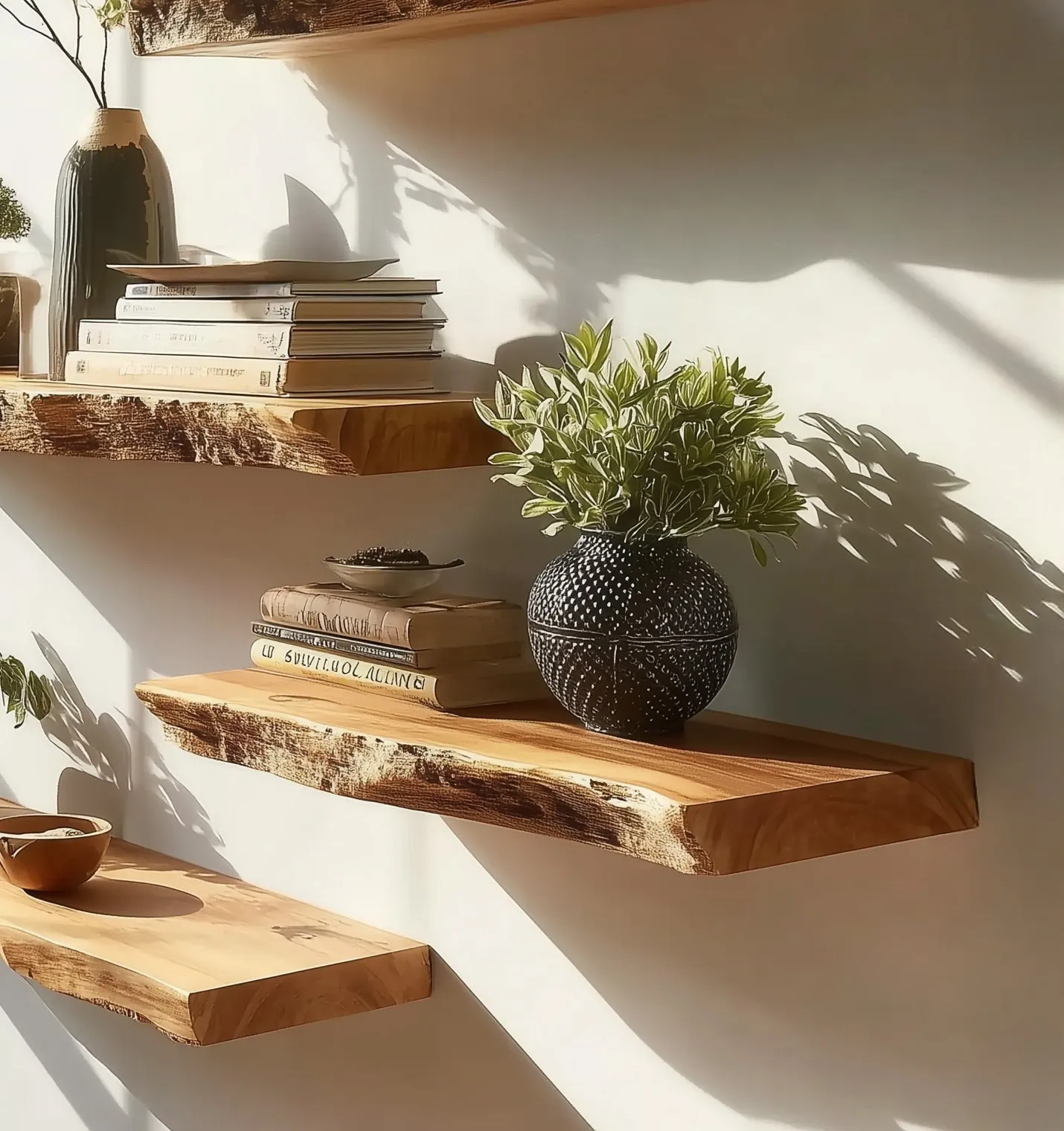 Handmade Live Edge Floating Shelves – Solid Wood Wall Shelf Set - Image 3
