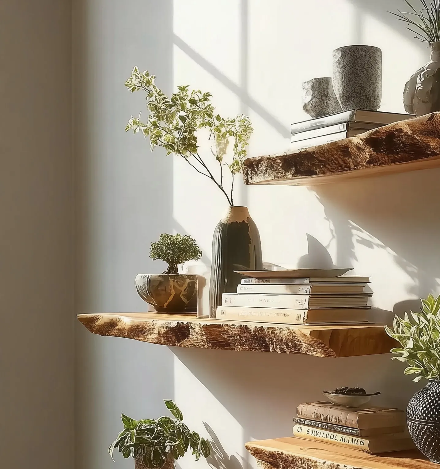 Handmade Live Edge Floating Shelves – Solid Wood Wall Shelf Set - Image 4