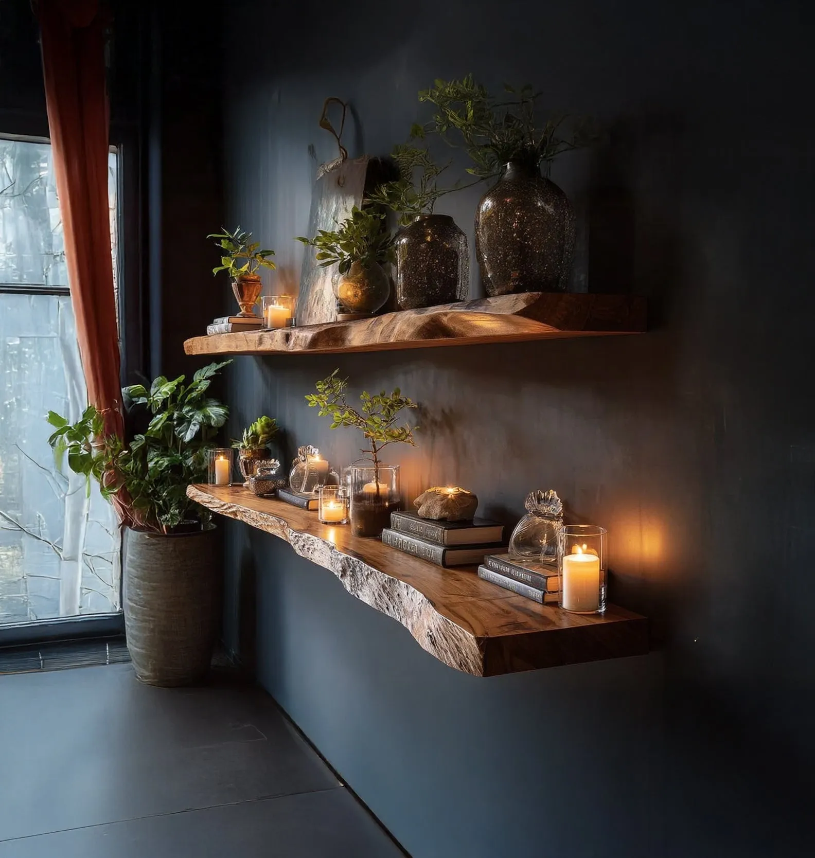 Rustic Live Edge Floating Shelves – Handmade Solid Wood Wall Shelves - Image 2