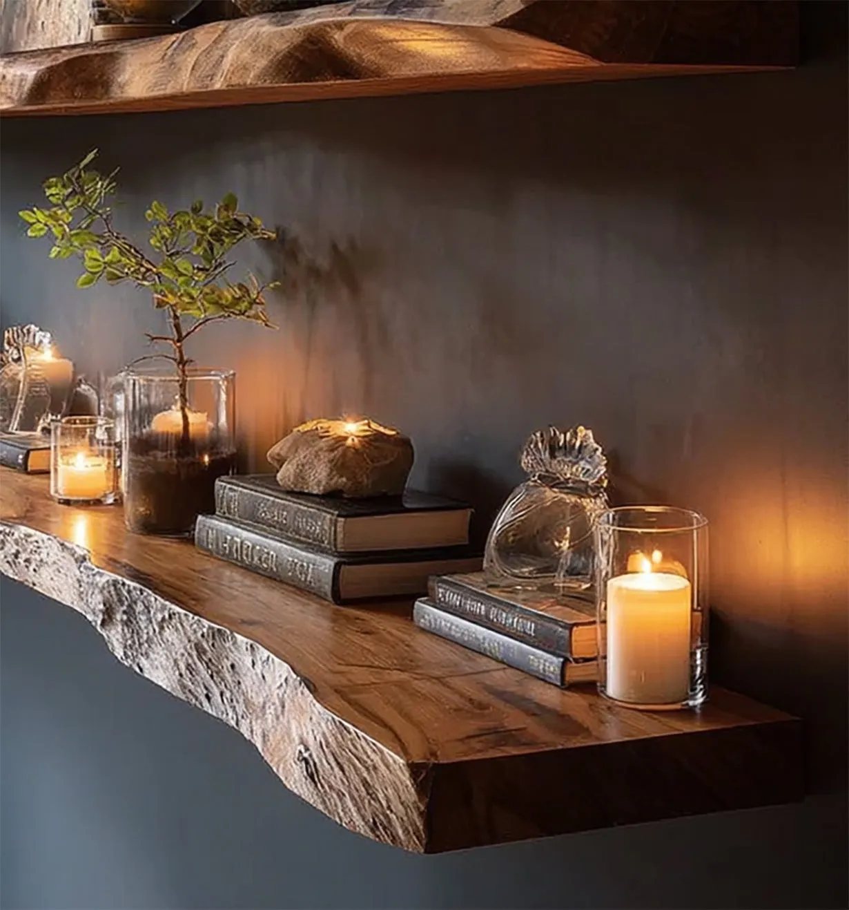 Rustic Live Edge Floating Shelves – Handmade Solid Wood Wall Shelves - Image 3
