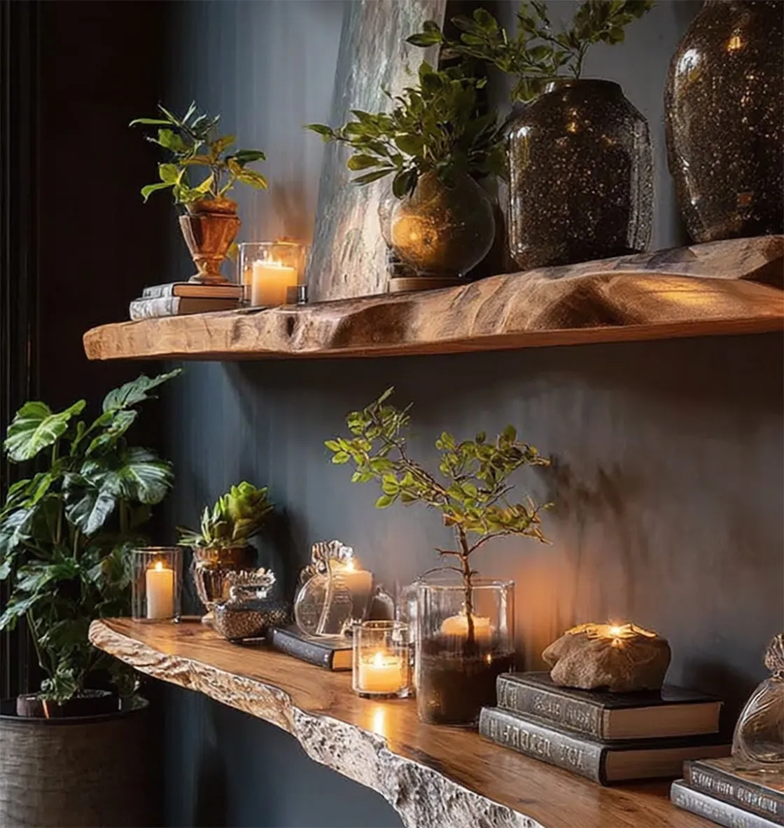 Rustic Live Edge Floating Shelves – Handmade Solid Wood Wall Shelves - Image 4