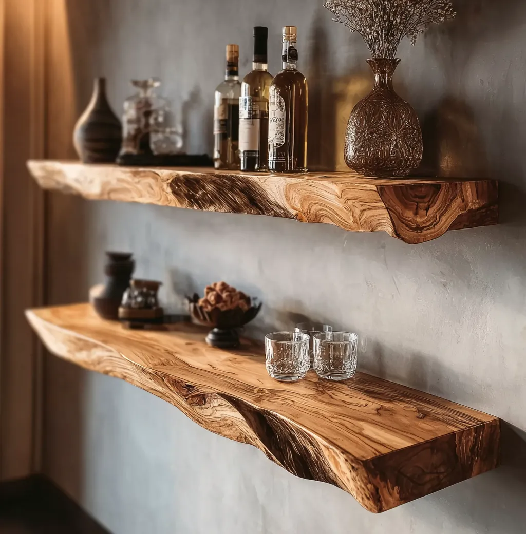Handmade Live Edge Wood Shelf – Floating Wall Shelves for Whiskey Bar, Kitchen, or Entryway - Image 4