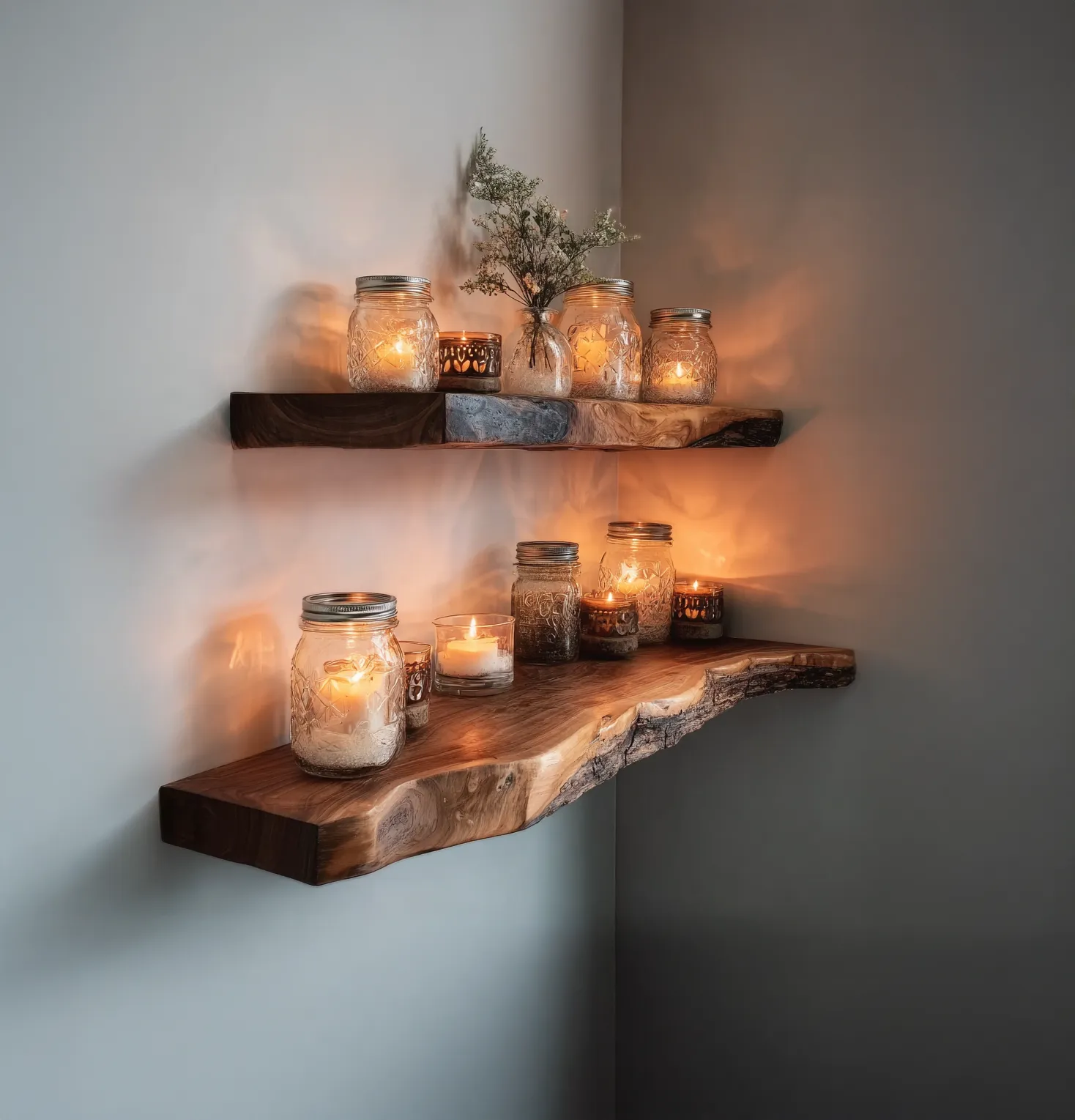Floating Corner Wall Shelf – Live Edge Walnut Bookshelf for Décor & Housewarming Gift - Image 3