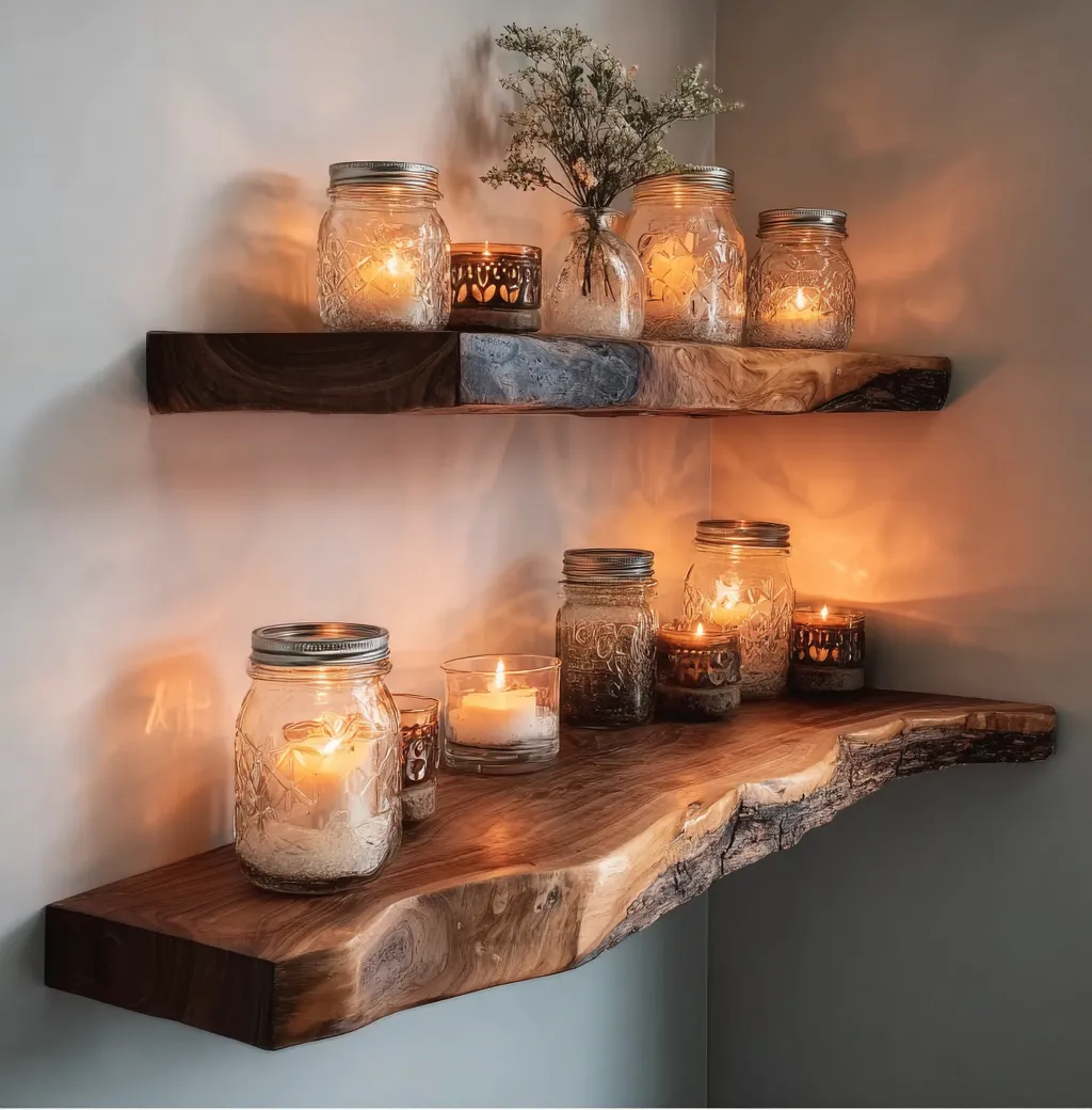 Floating Corner Wall Shelf – Live Edge Walnut Bookshelf for Décor & Housewarming Gift - Image 4