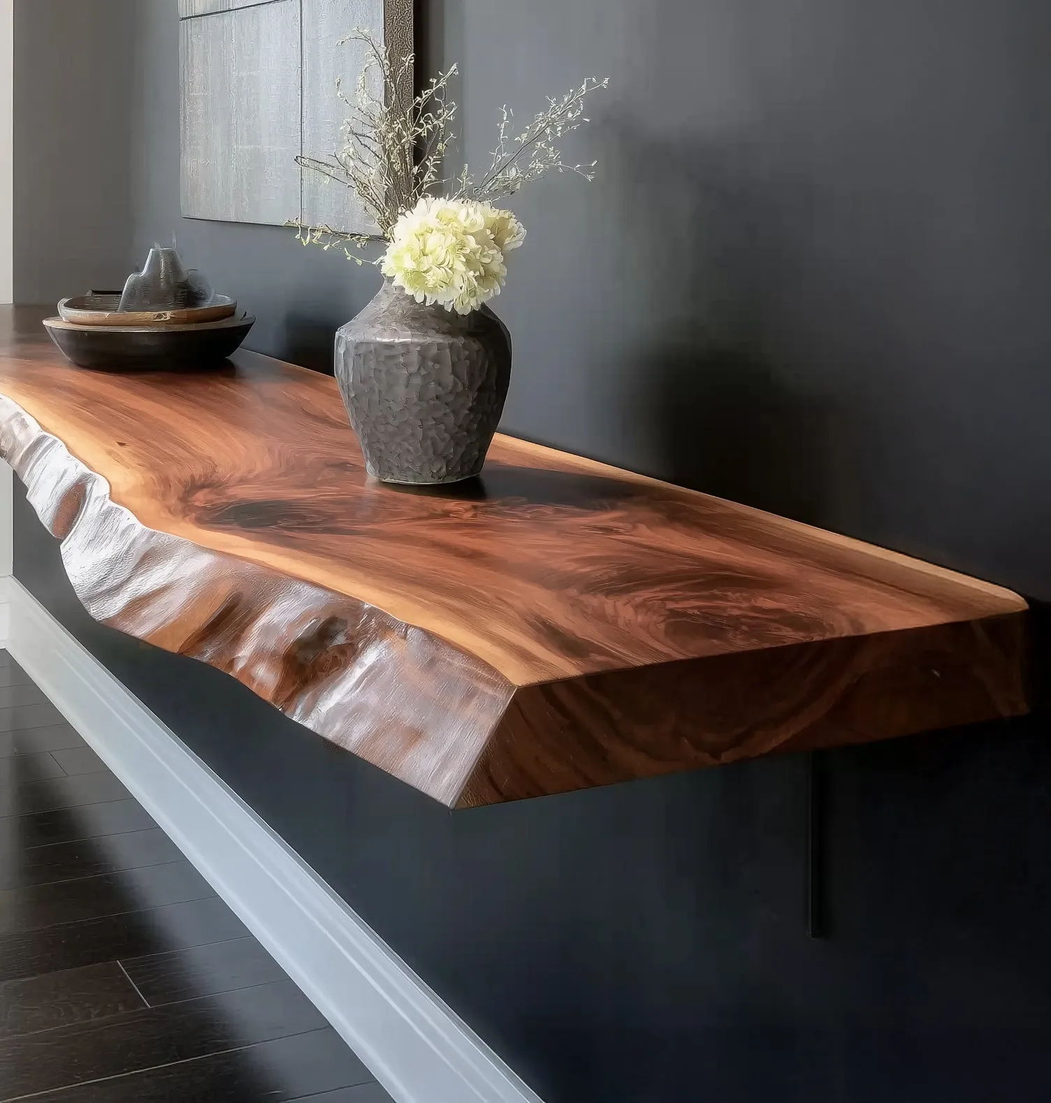 Floating Corner Wall Shelf – Custom Live Edge Long Floating Display Shelf - Image 2