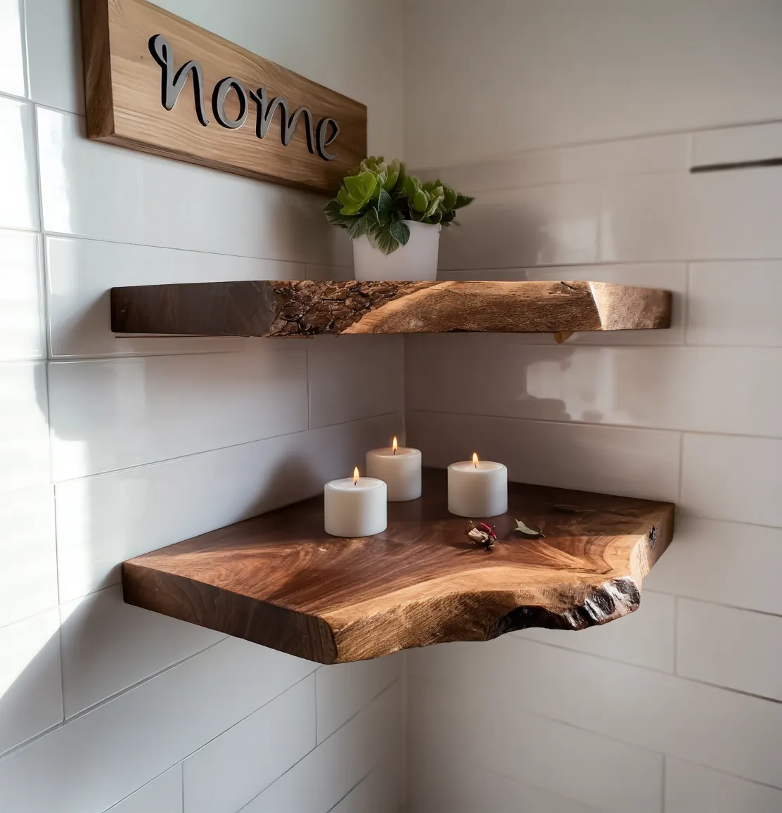 Corner Live Edge Wooden Floating Shelf – Rustic Walnut Christmas Décor & Gift - Image 2