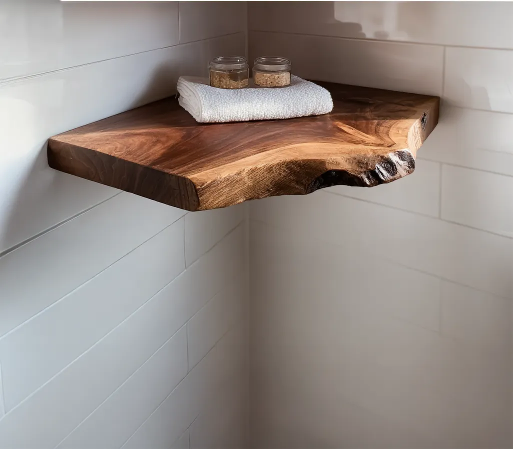 Corner Live Edge Wooden Floating Shelf – Rustic Walnut Christmas Décor & Gift - Image 4