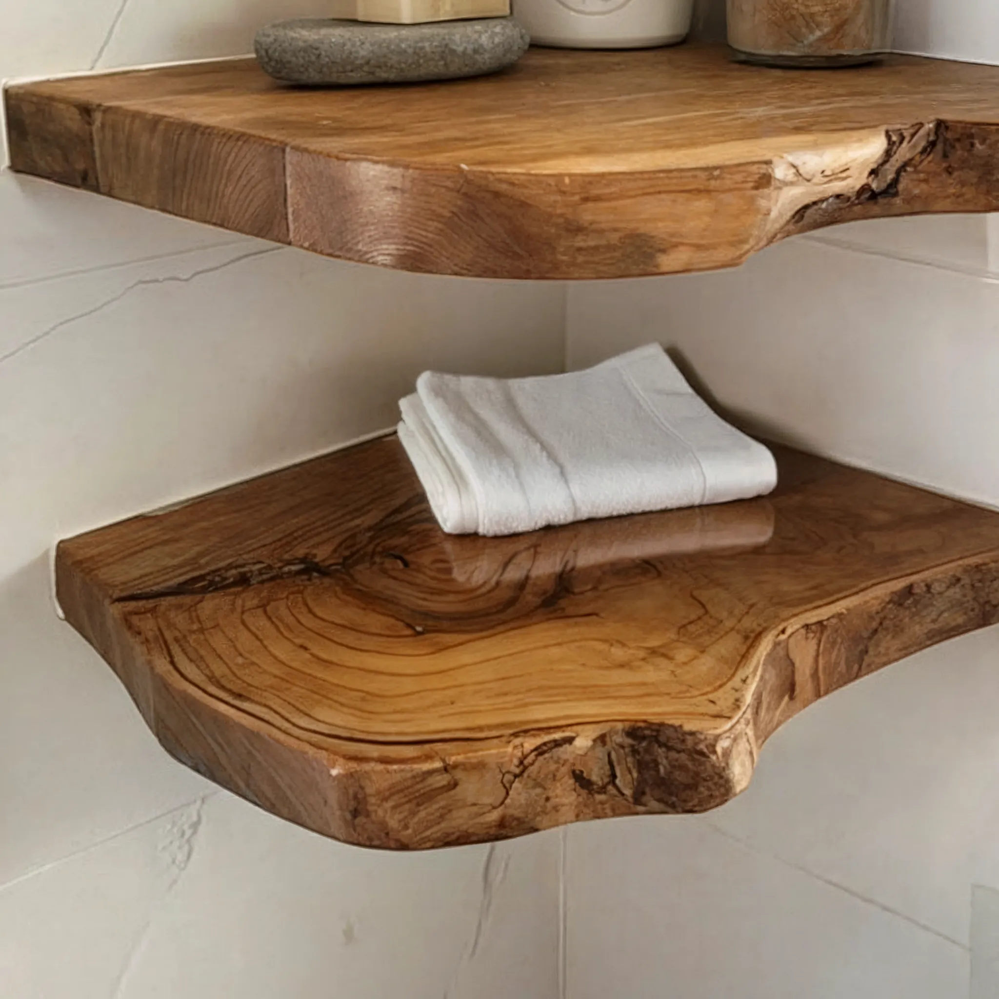 Rustic Teak Root Wood Corner Shelf: Floating Corner Shelves Decor - Image 2