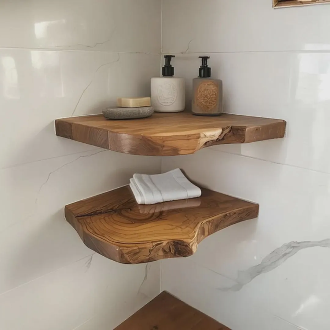 Rustic Teak Root Wood Corner Shelf: Floating Corner Shelves Decor - Image 4