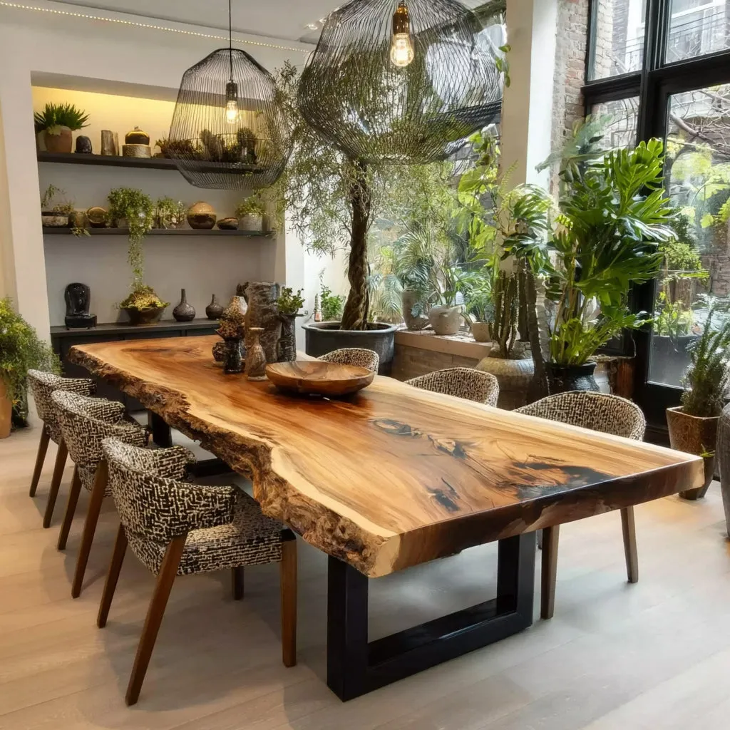Live Edge Walnut Dining Table – Handmade Solid Wood Rustic Farmhouse Kitchen Table
