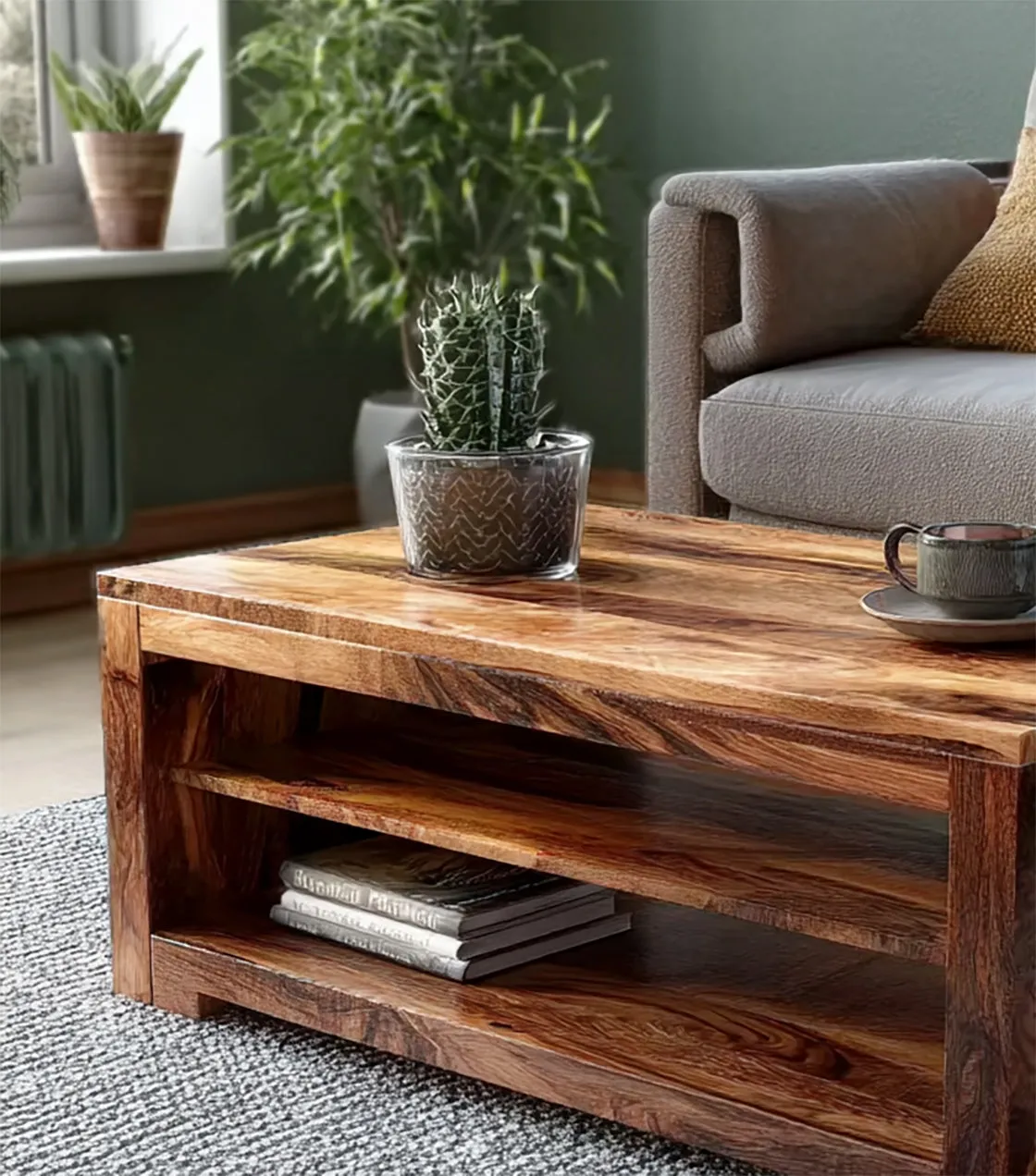 Handcrafted Solid Wood Coffee Table with Open Storage, Modern Rustic Living Room Table - Image 2