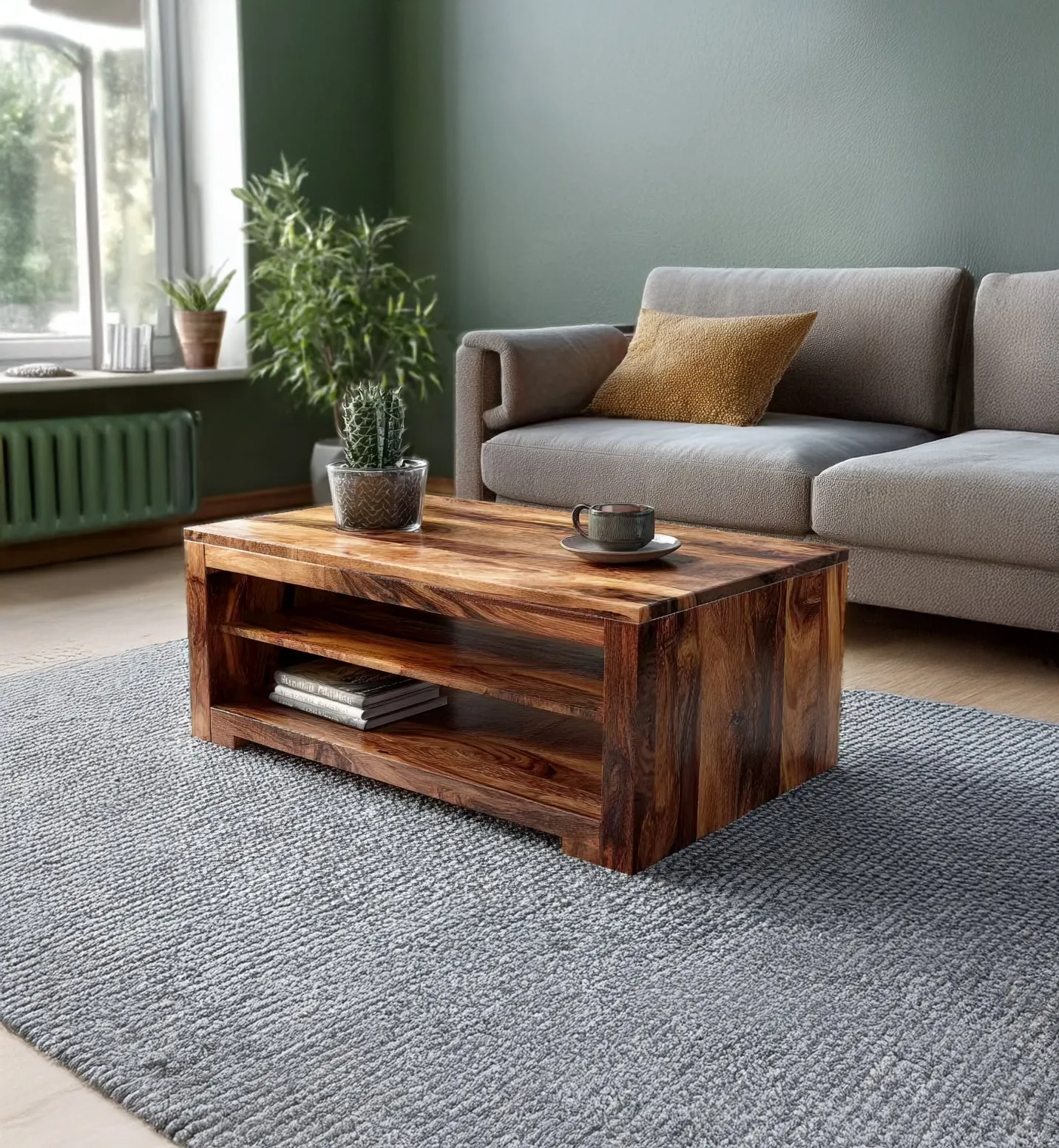 Handcrafted Solid Wood Coffee Table with Open Storage, Modern Rustic Living Room Table - Image 3