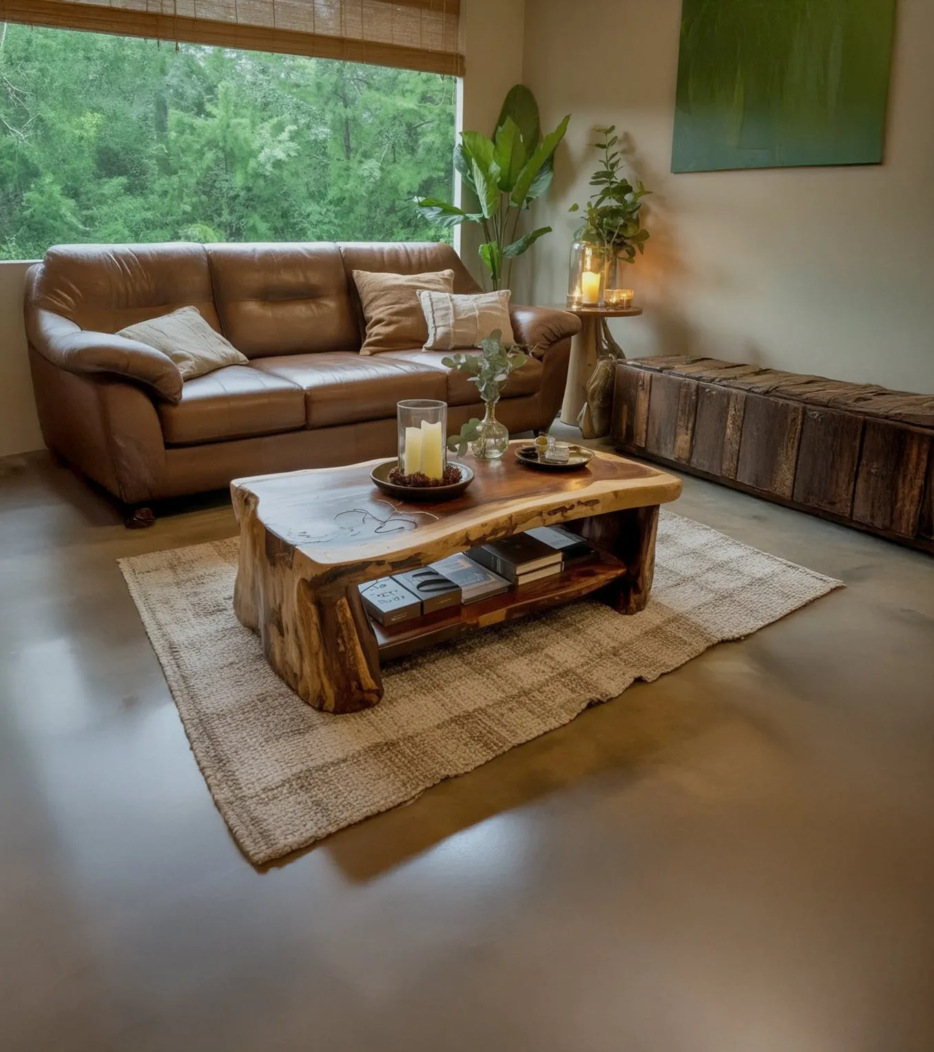 Live Edge Coffee Table – Handmade Solid Wood Center Table with Storage Shelf - Image 4