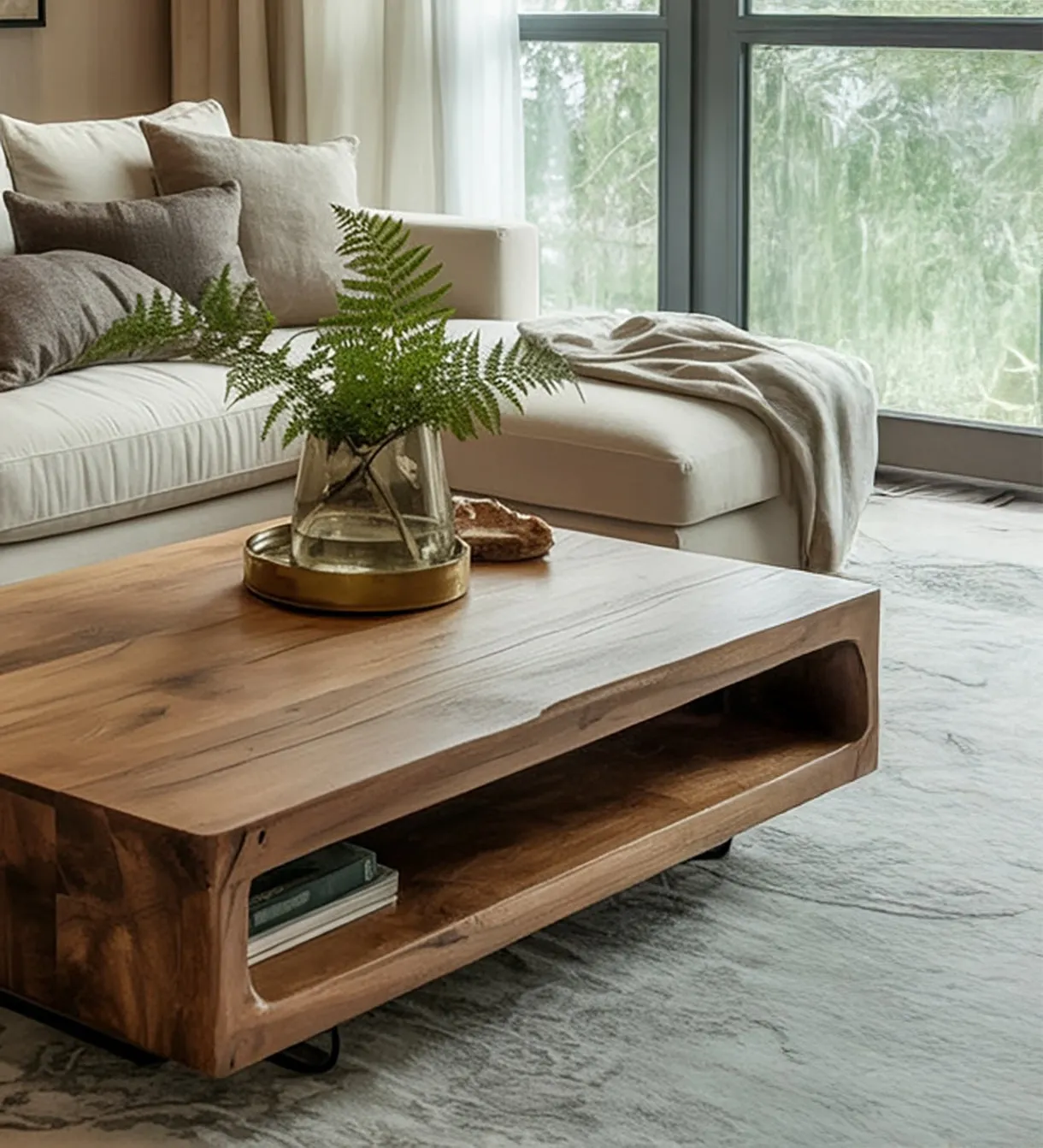 Solid Wood Coffee Table with Open Shelf – Handmade Acacia, Modern Rustic Design - Image 3