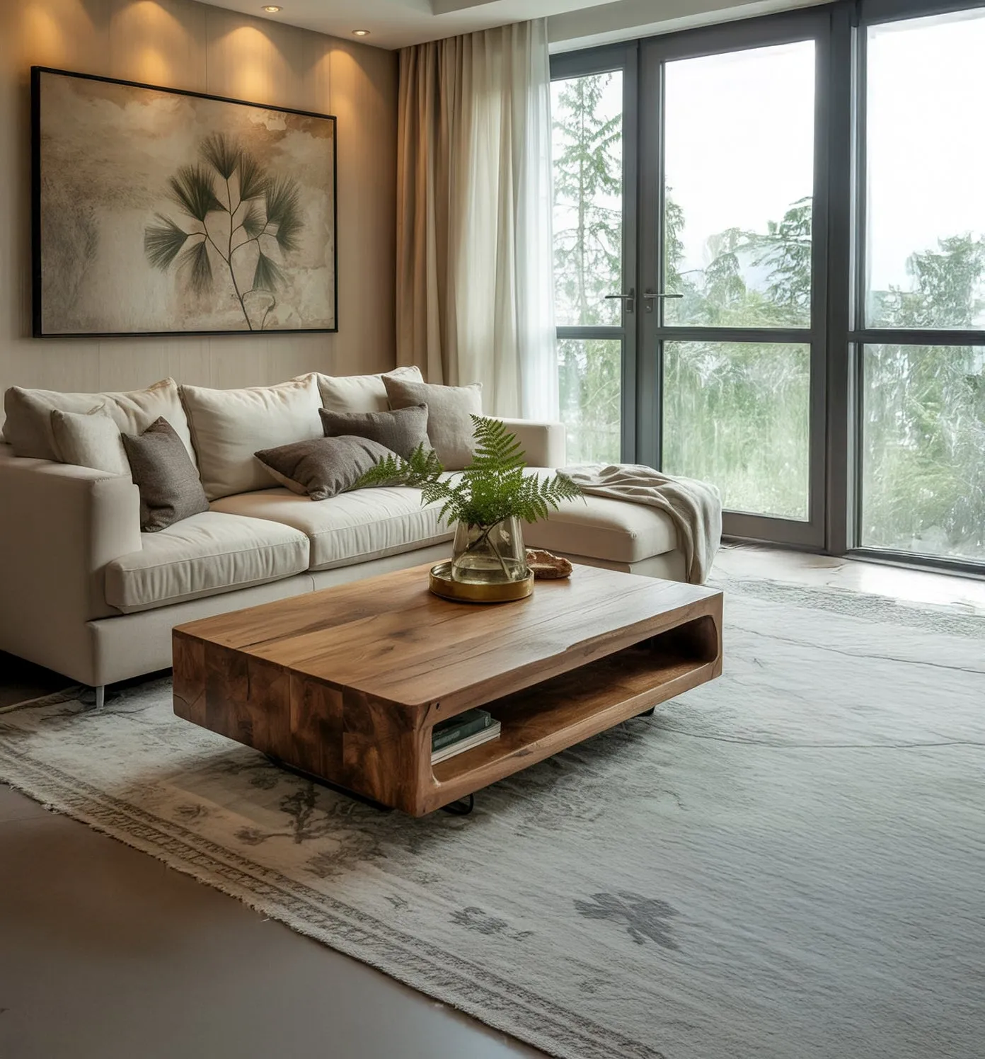 Solid Wood Coffee Table with Open Shelf – Handmade Acacia, Modern Rustic Design - Image 4