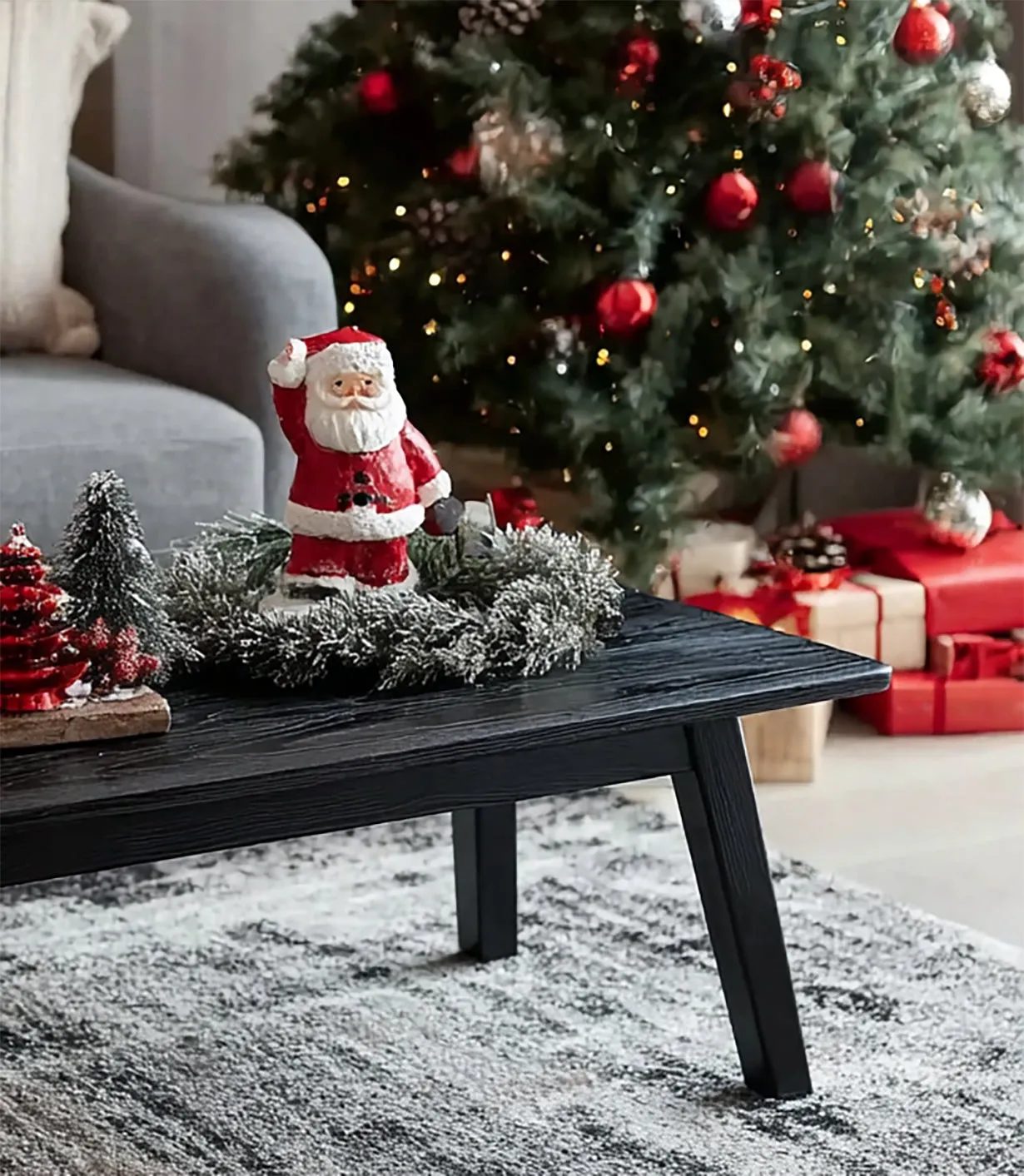 Rustic Black Wooden Coffee Table – Handmade Solid Wood Farmhouse Accent for Holiday - Image 2