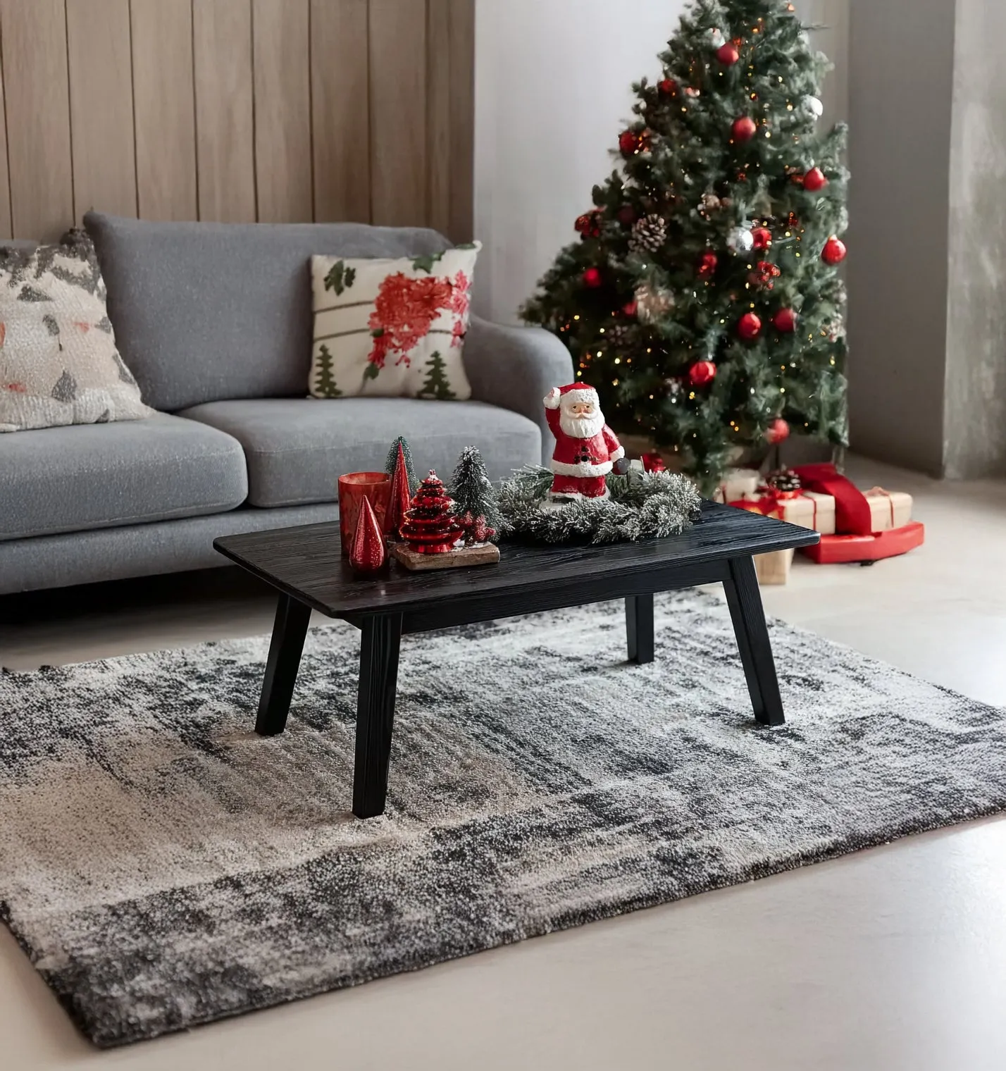 Rustic Black Wooden Coffee Table – Handmade Solid Wood Farmhouse Accent for Holiday - Image 3
