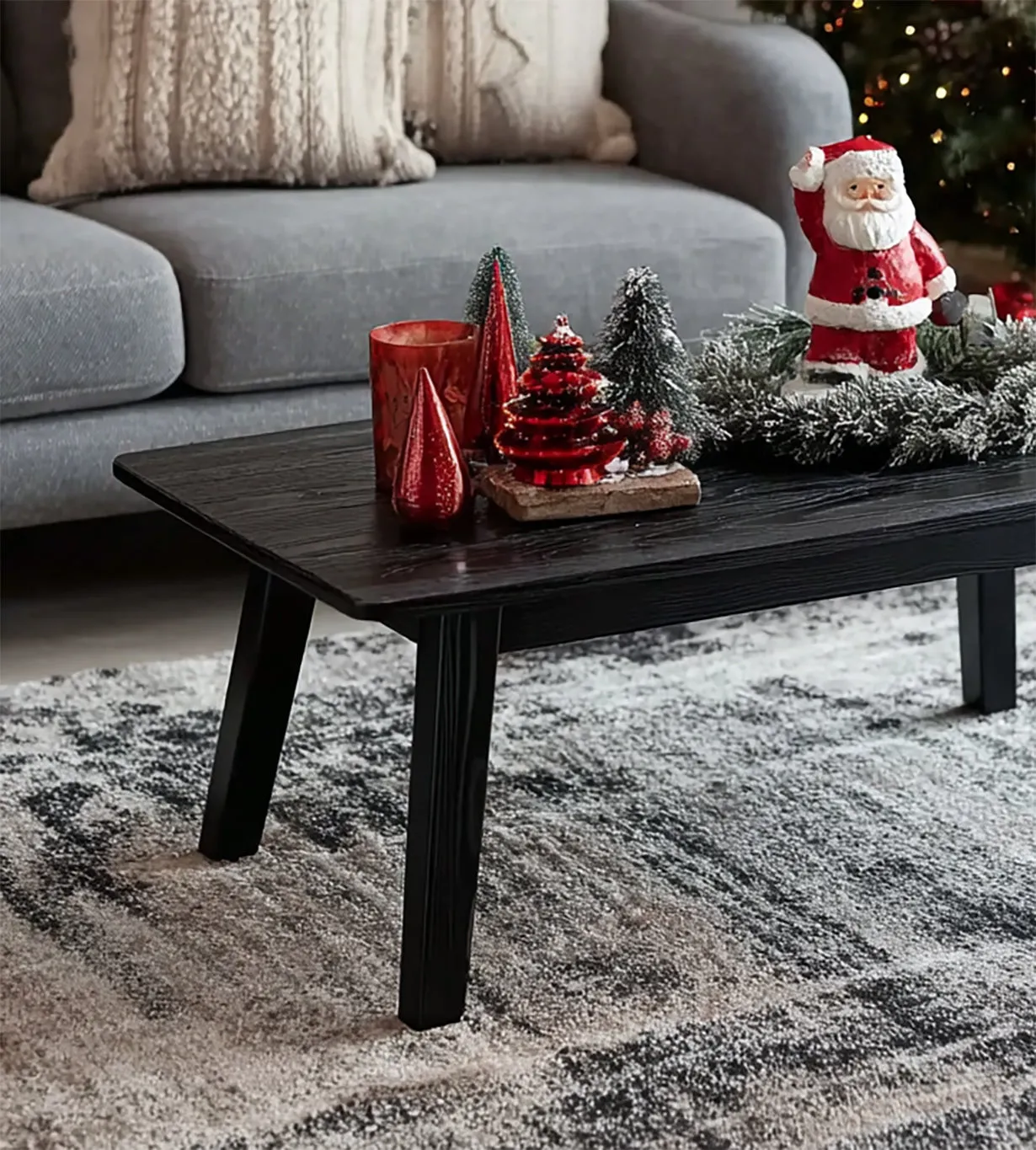 Rustic Black Wooden Coffee Table – Handmade Solid Wood Farmhouse Accent for Holiday - Image 4