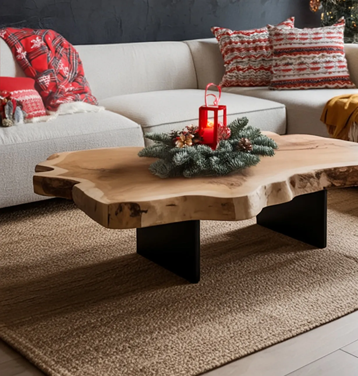 Rustic Live Edge Coffee Table – Handmade Wood Slab with Black Metal Legs - Image 2