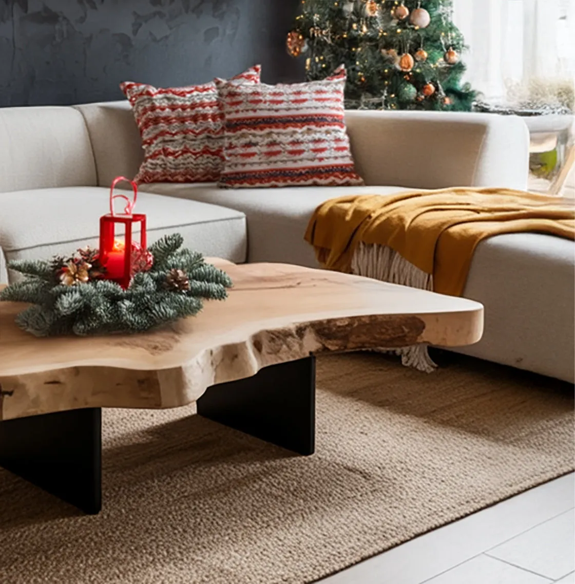 Rustic Live Edge Coffee Table – Handmade Wood Slab with Black Metal Legs - Image 3