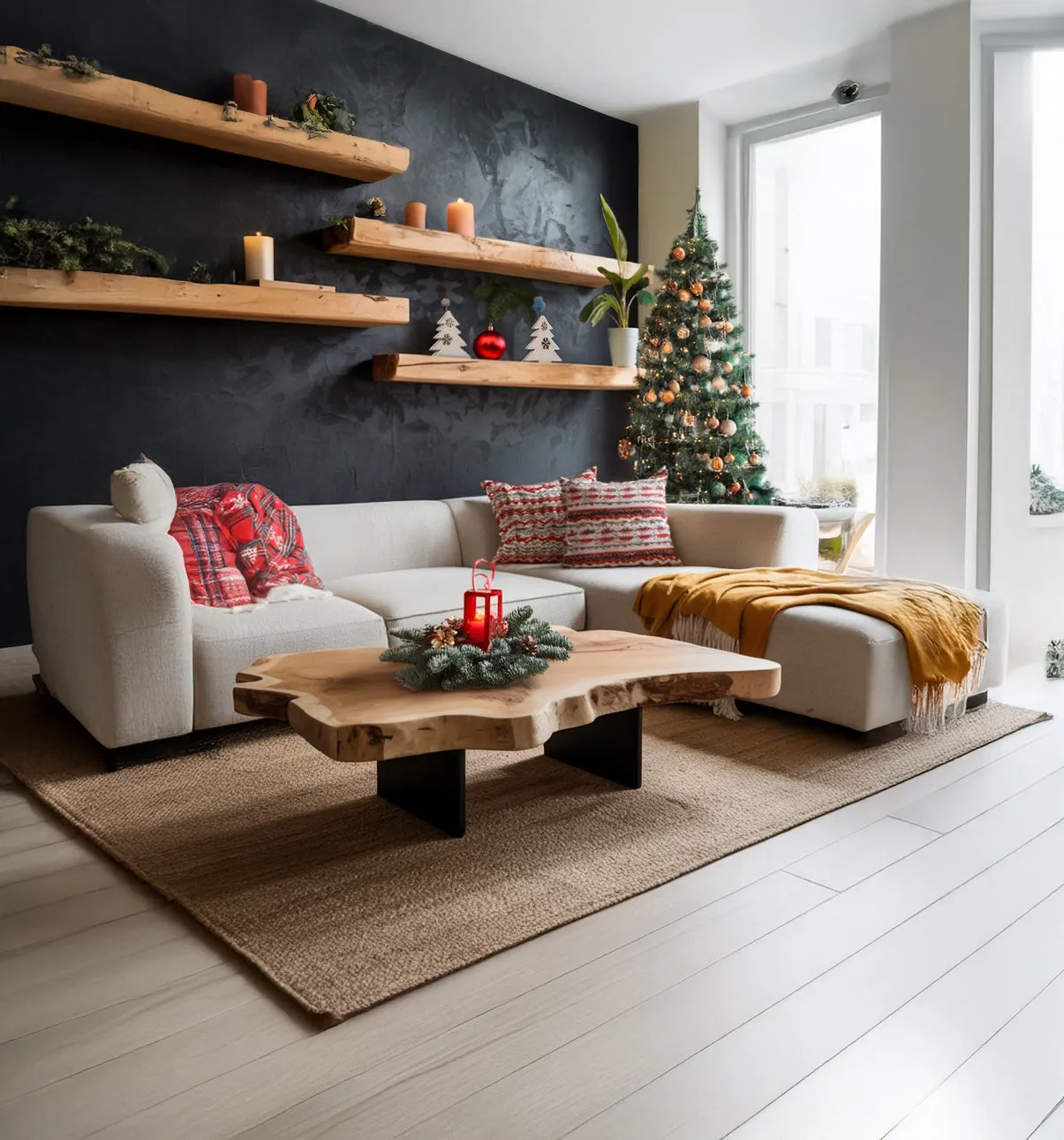 Rustic Live Edge Coffee Table – Handmade Wood Slab with Black Metal Legs - Image 4