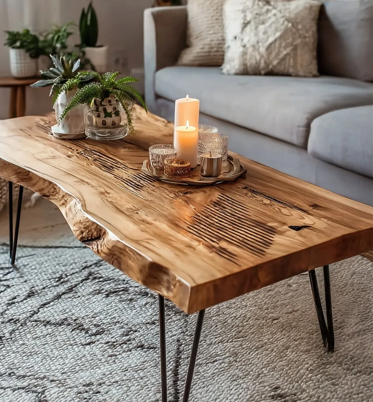 Live Edge Coffee Table – Handmade Solid Wood Hairpin Legs for Rustic Modern Living Room - Image 3