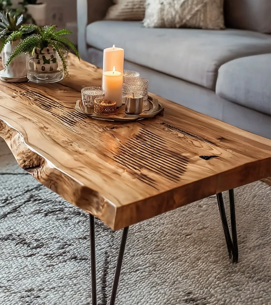Live Edge Coffee Table – Handmade Solid Wood Hairpin Legs for Rustic Modern Living Room - Image 4
