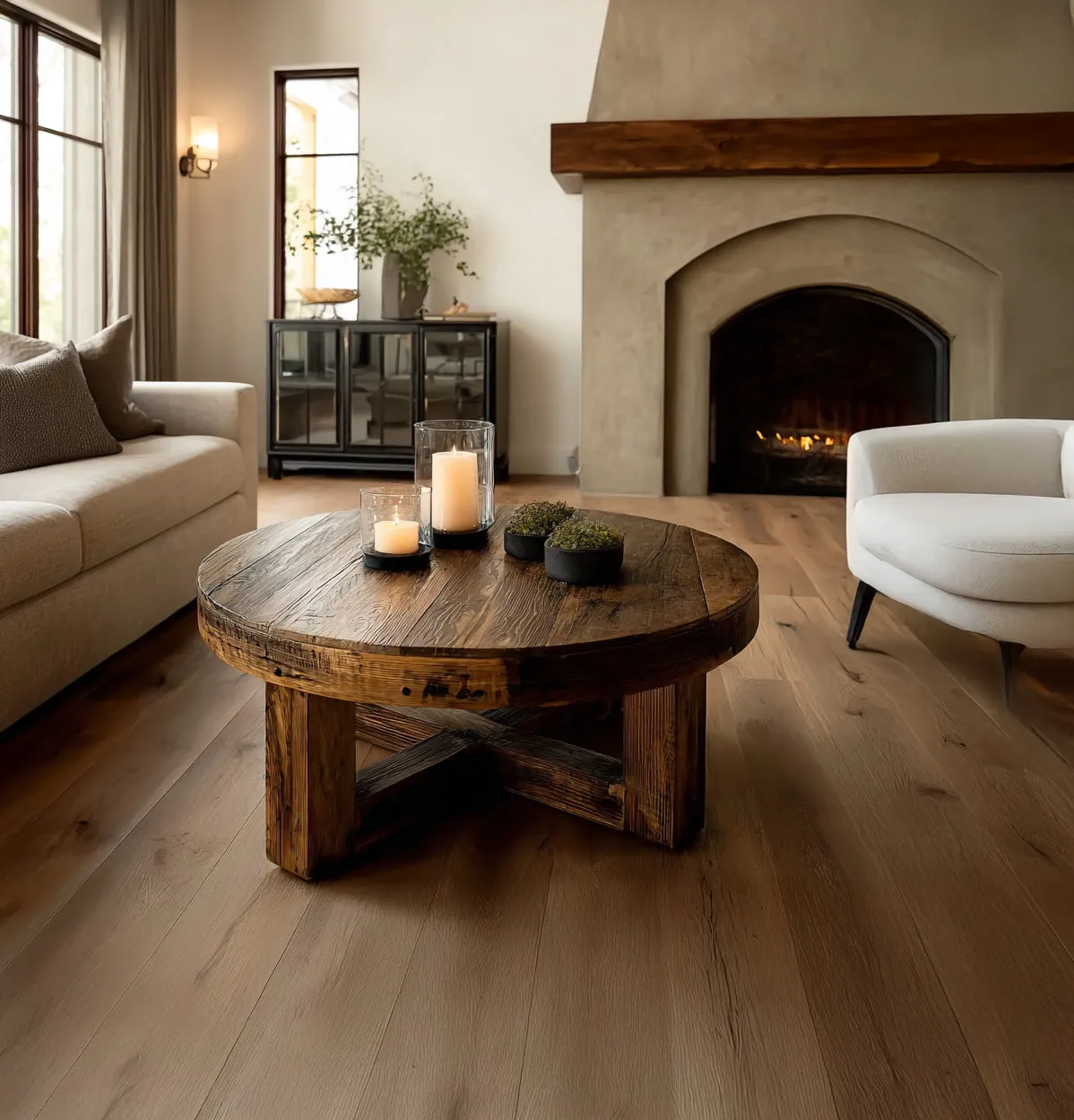 Round Oak Coffee Table – Rustic Reclaimed Wood Farmhouse Furniture - Image 3