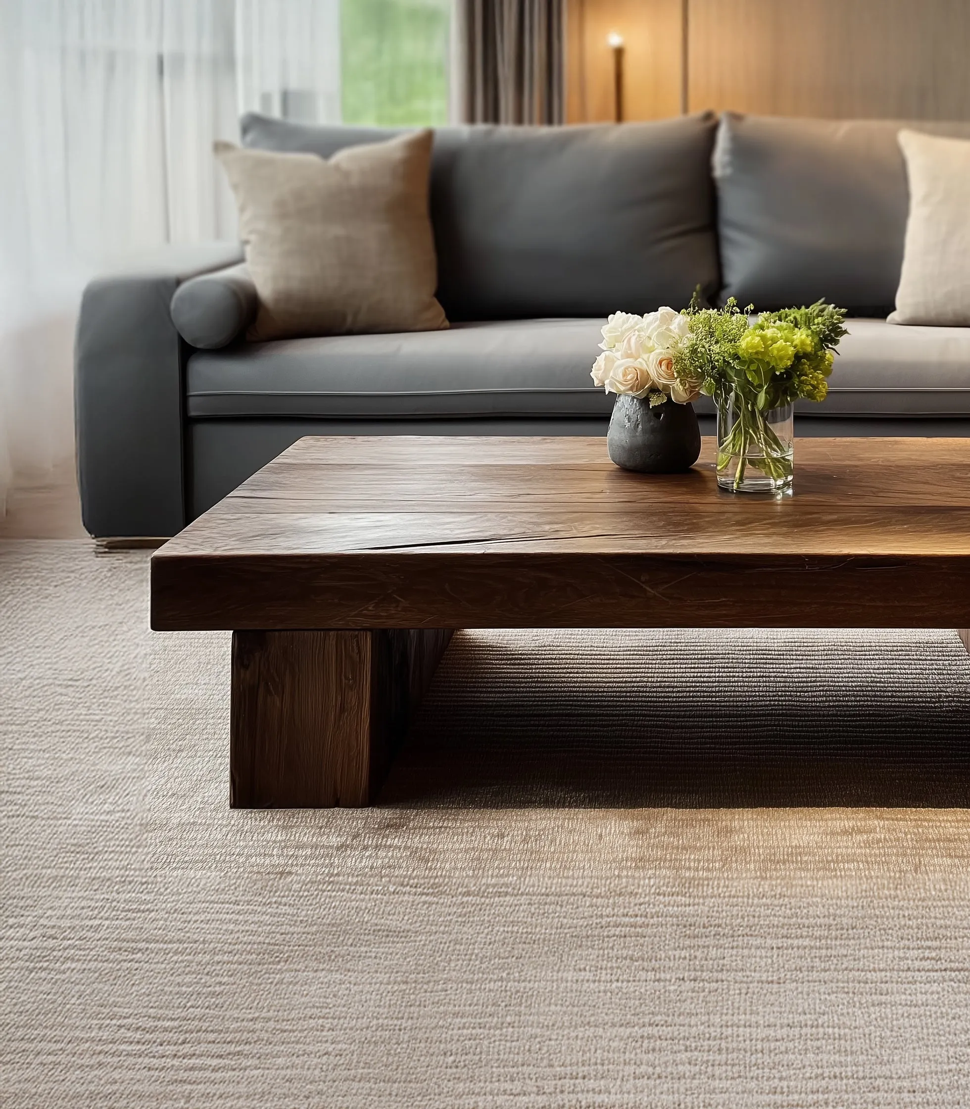 Rustic Handmade Wooden Coffee Table – Live Edge Solid Wood Trestle Farmhouse Rectangular End Table - Image 2