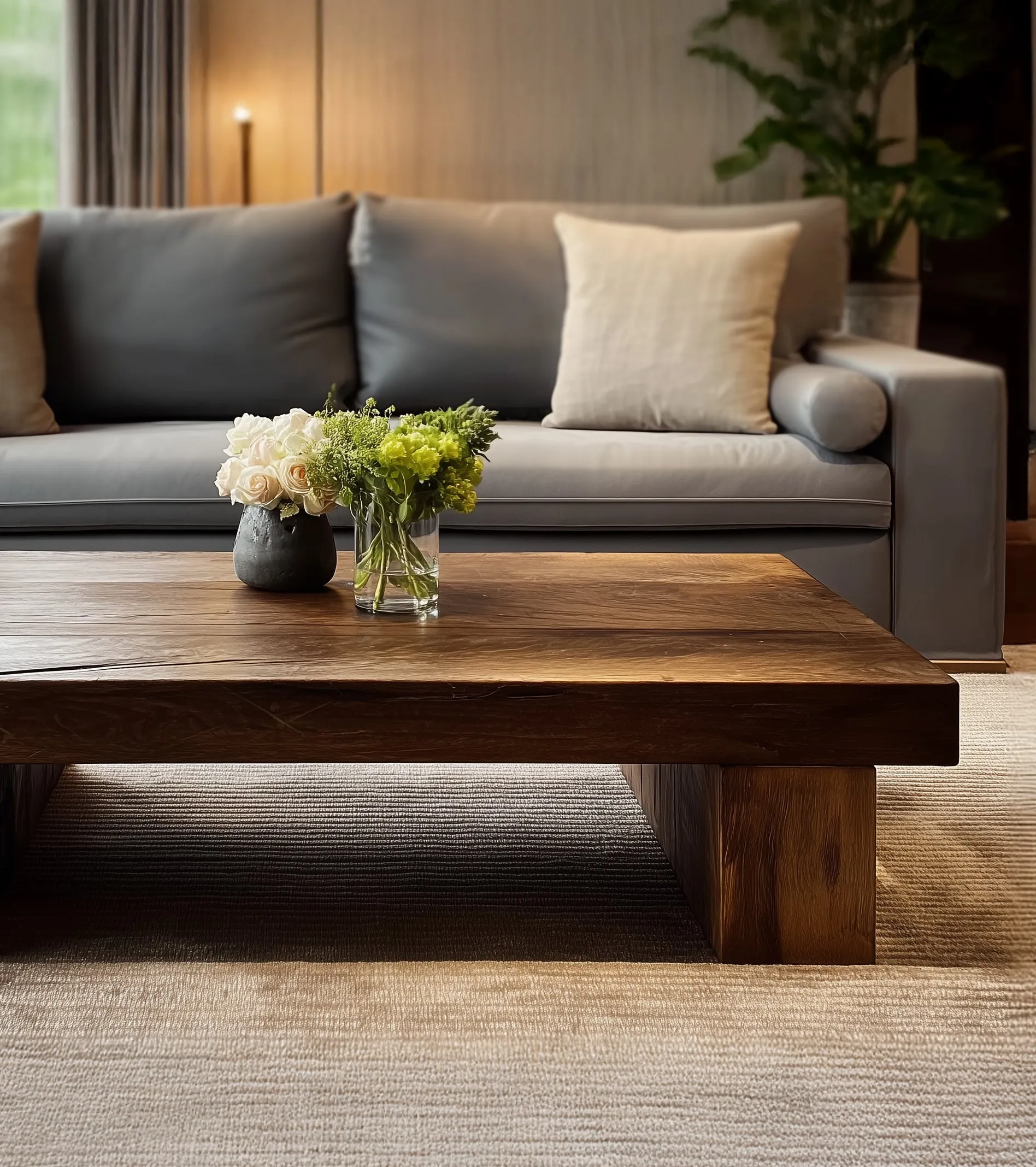 Rustic Handmade Wooden Coffee Table – Live Edge Solid Wood Trestle Farmhouse Rectangular End Table - Image 4