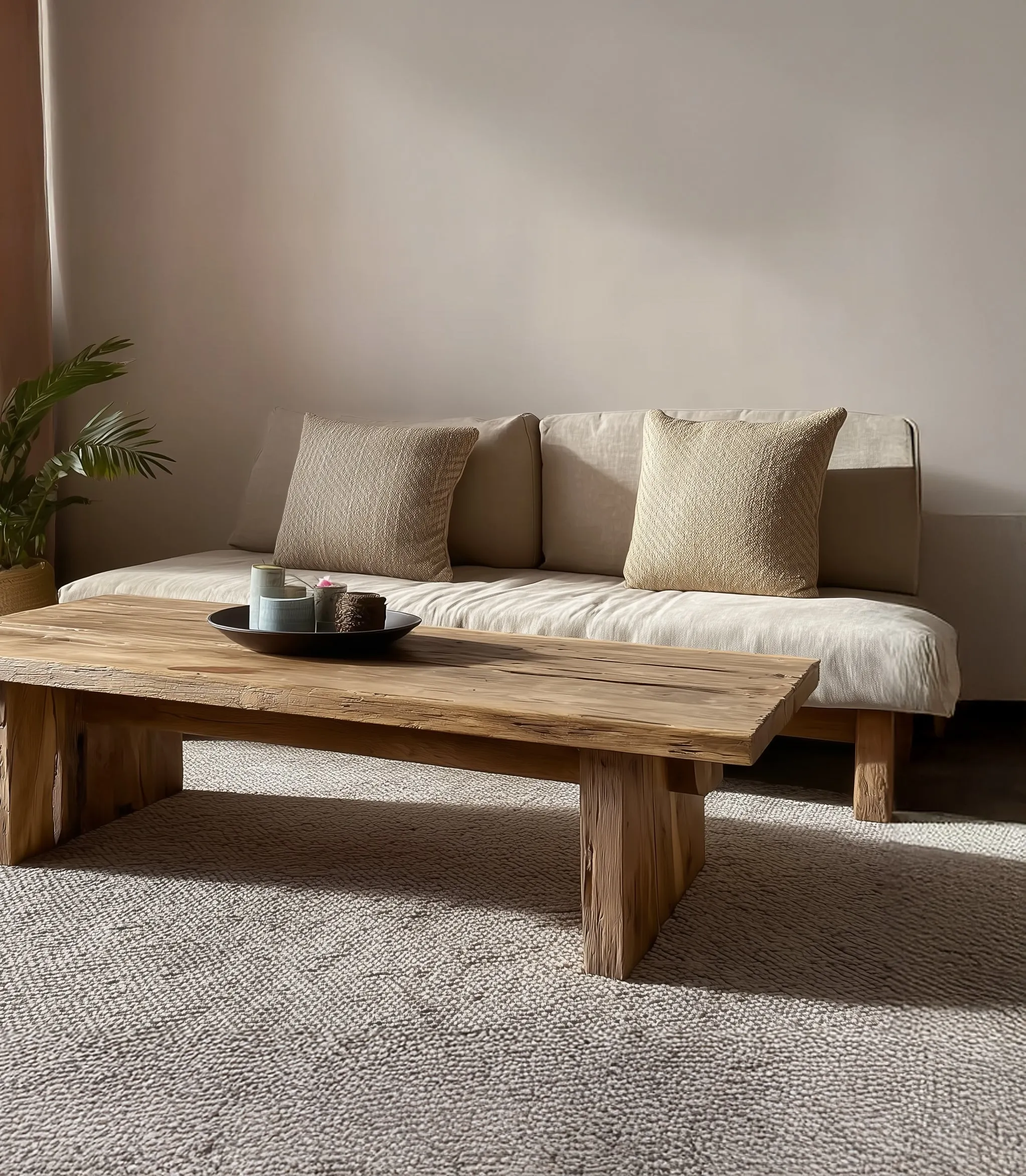 Rustic Handmade Wooden Coffee Table – Live Edge Solid Wood Trestle Farmhouse Rectangular End Table - Image 2