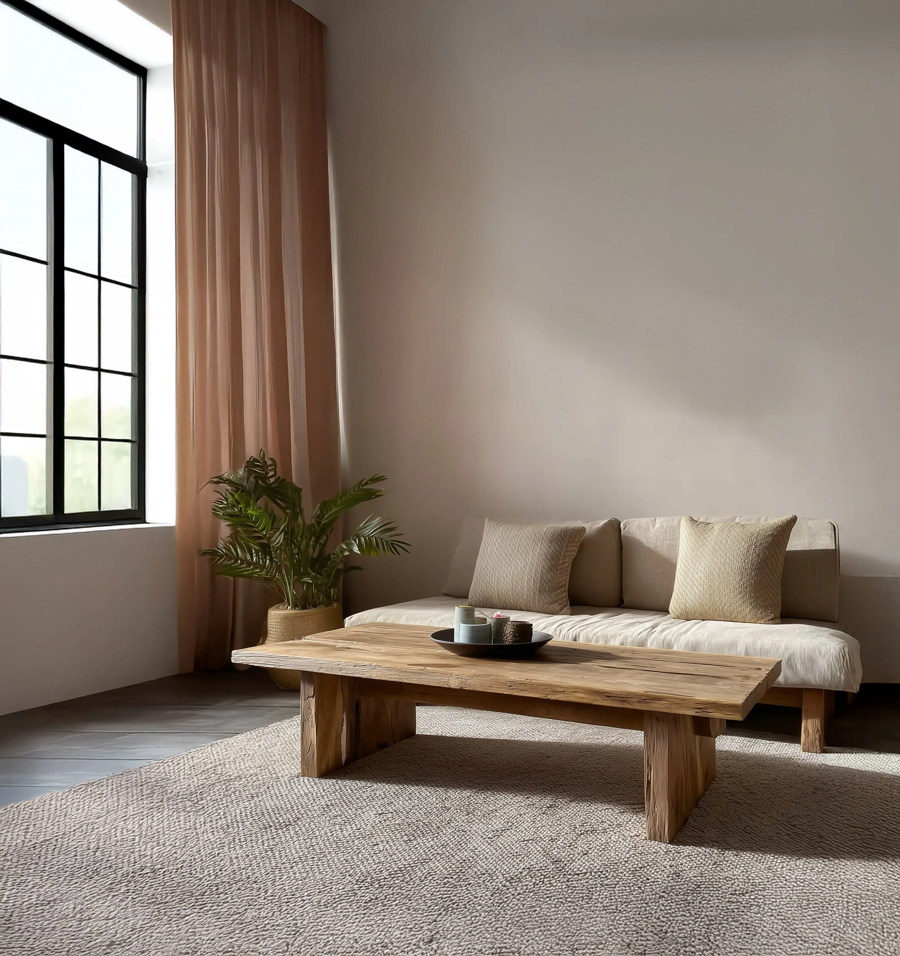 Rustic Handmade Wooden Coffee Table – Live Edge Solid Wood Trestle Farmhouse Rectangular End Table - Image 3