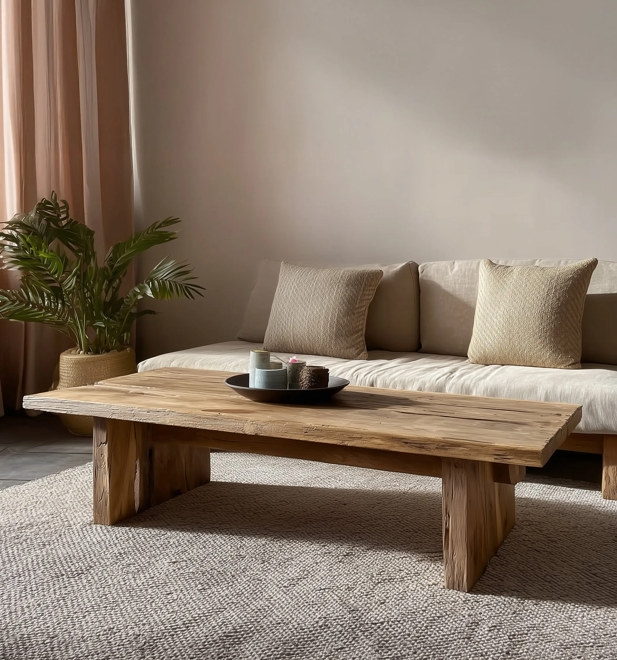 Rustic Handmade Wooden Coffee Table – Live Edge Solid Wood Trestle Farmhouse Rectangular End Table - Image 4