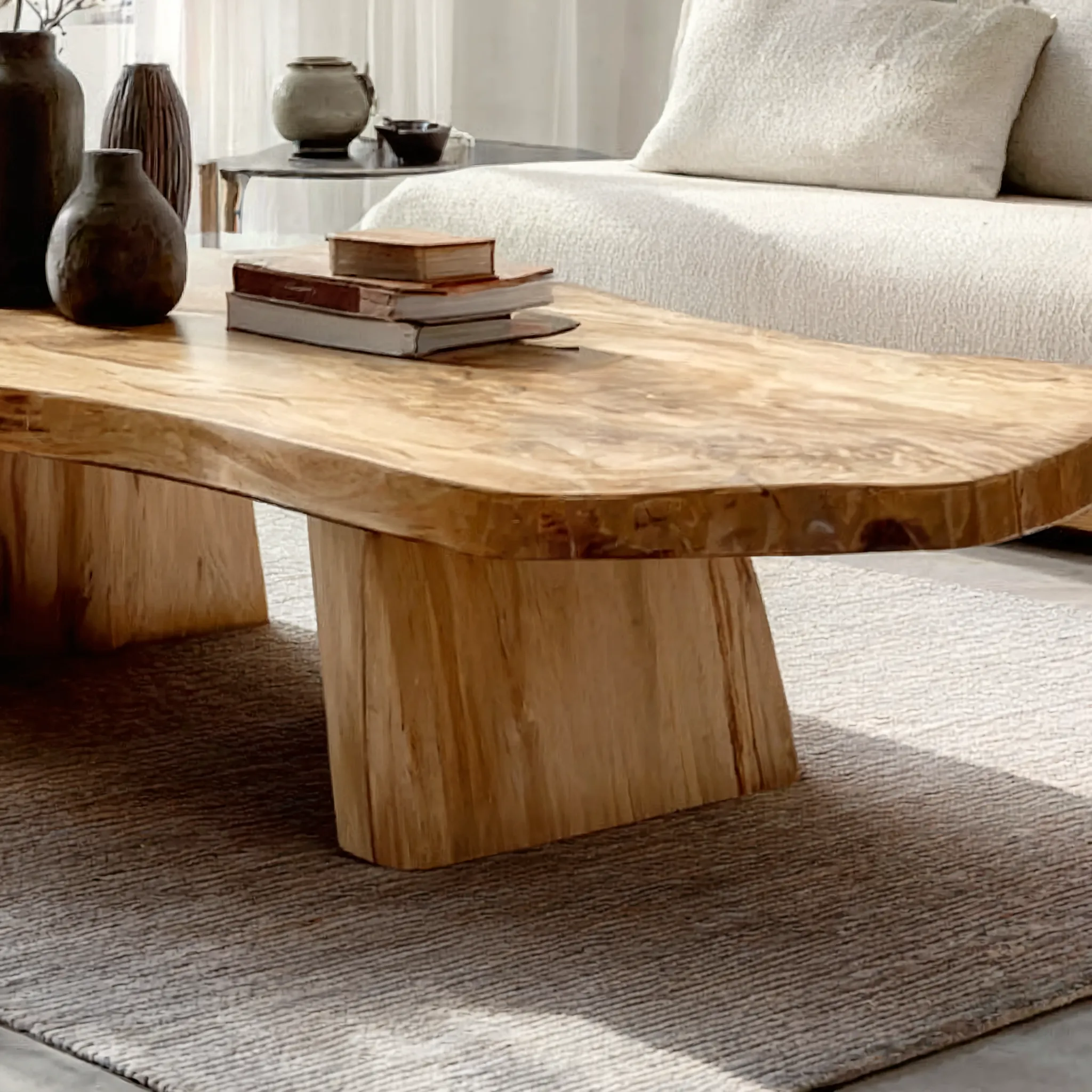 Rustic Live Edge Wood Coffee Table – Solid Handcrafted Carved Extendable Dining Table - Image 2