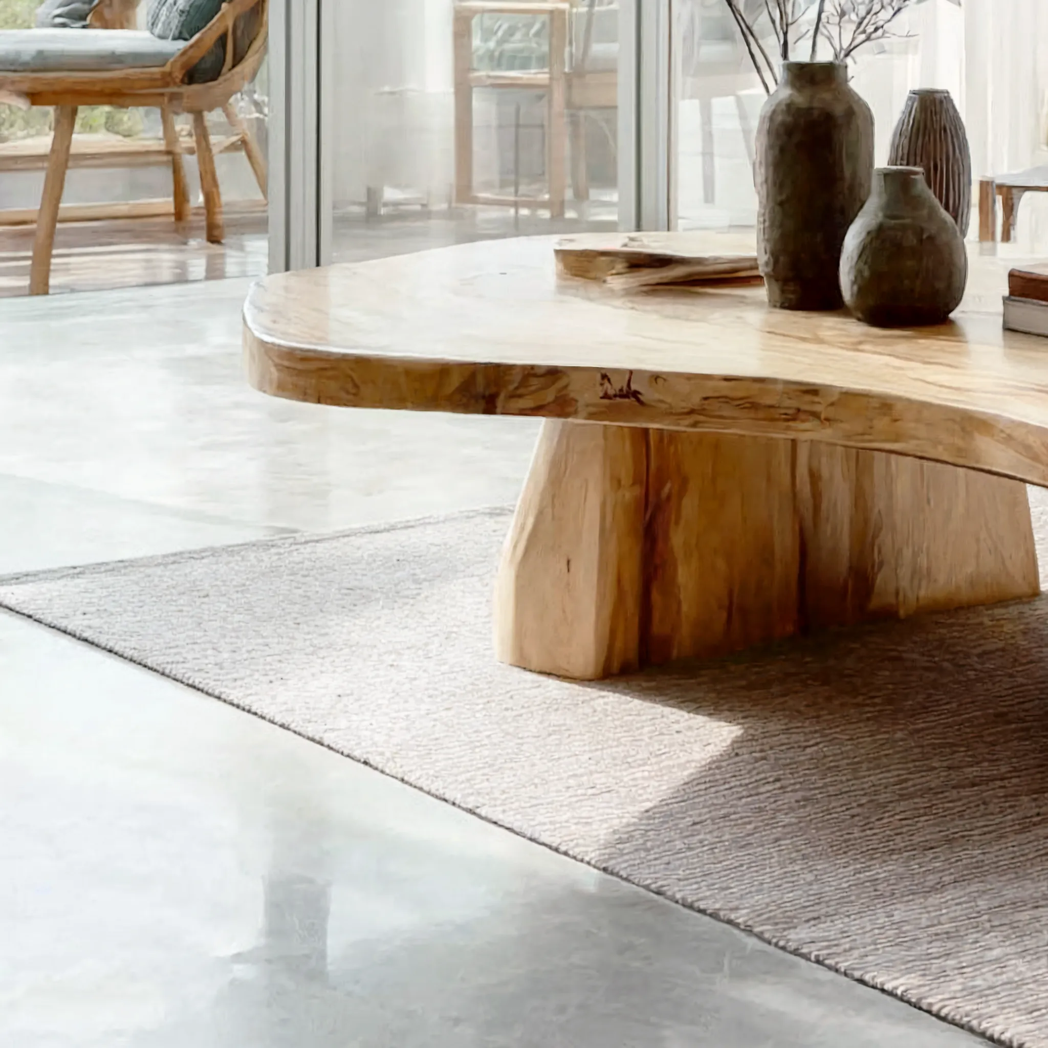 Rustic Live Edge Wood Coffee Table – Solid Handcrafted Carved Extendable Dining Table - Image 3