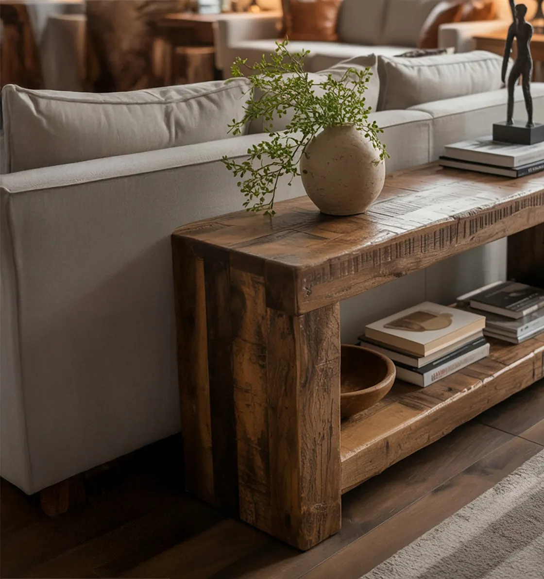 Rustic Reclaimed Wood Console Table – Handmade Solid Wood Entryway Table with Shelf - Image 4