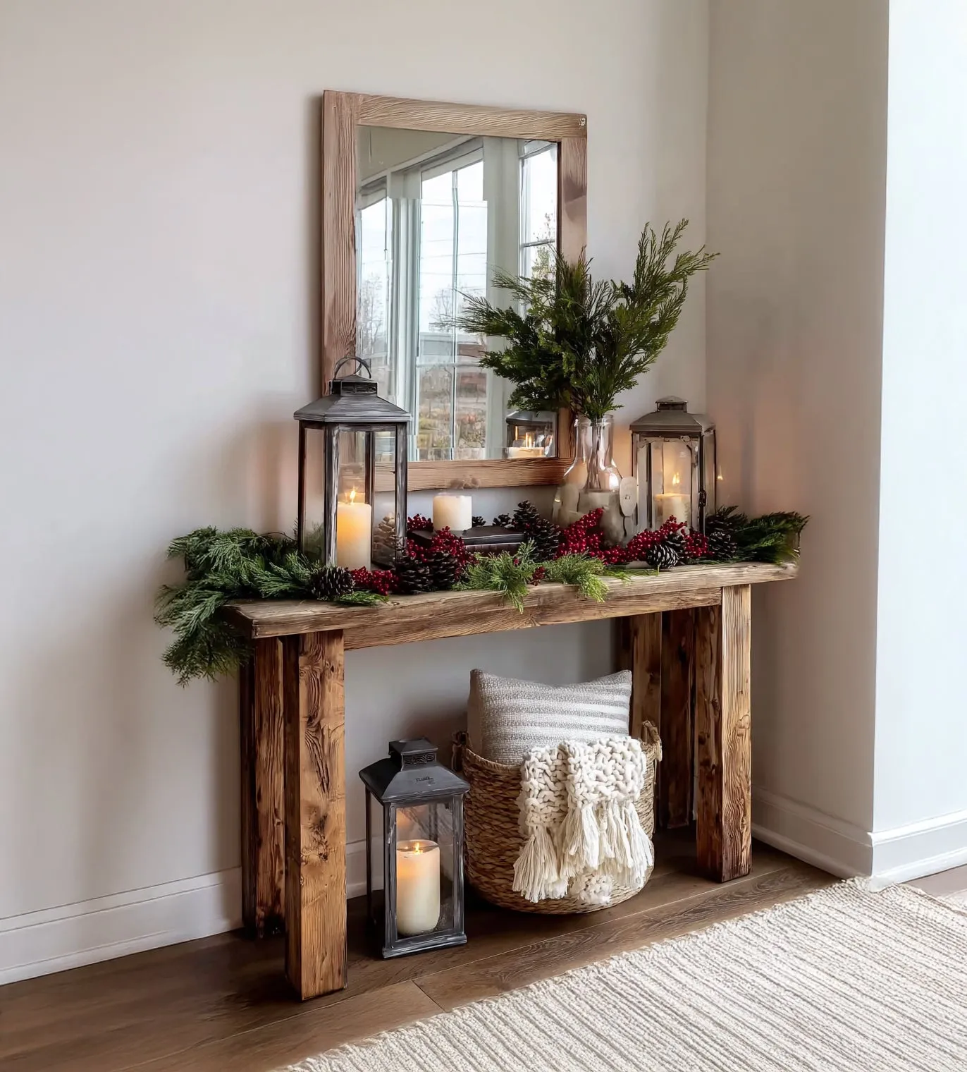 Rustic Farmhouse Console Table – Handmade Solid Wood Entryway Table with Natural Finish