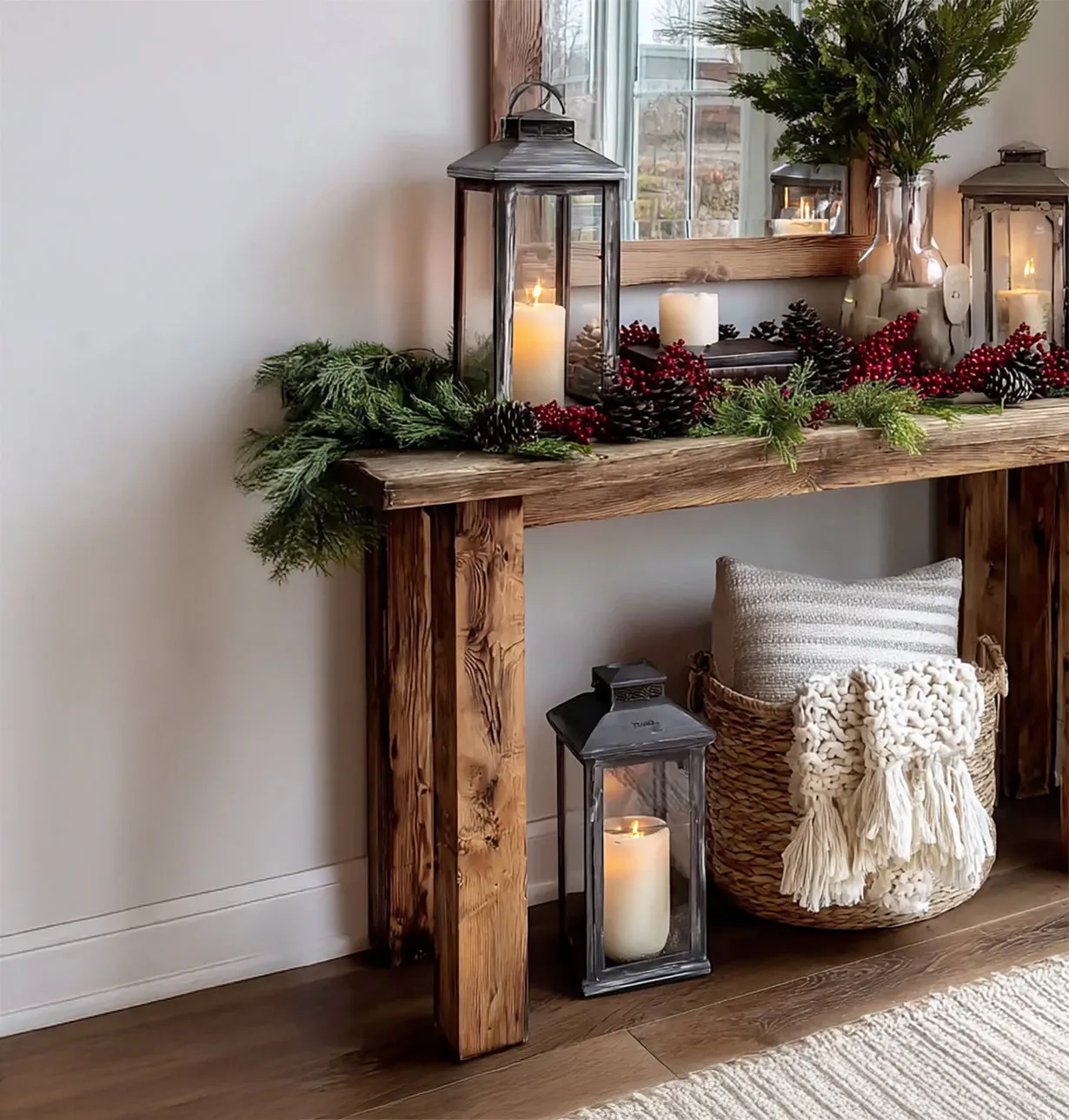 Rustic Farmhouse Console Table – Handmade Solid Wood Entryway Table with Natural Finish - Image 3