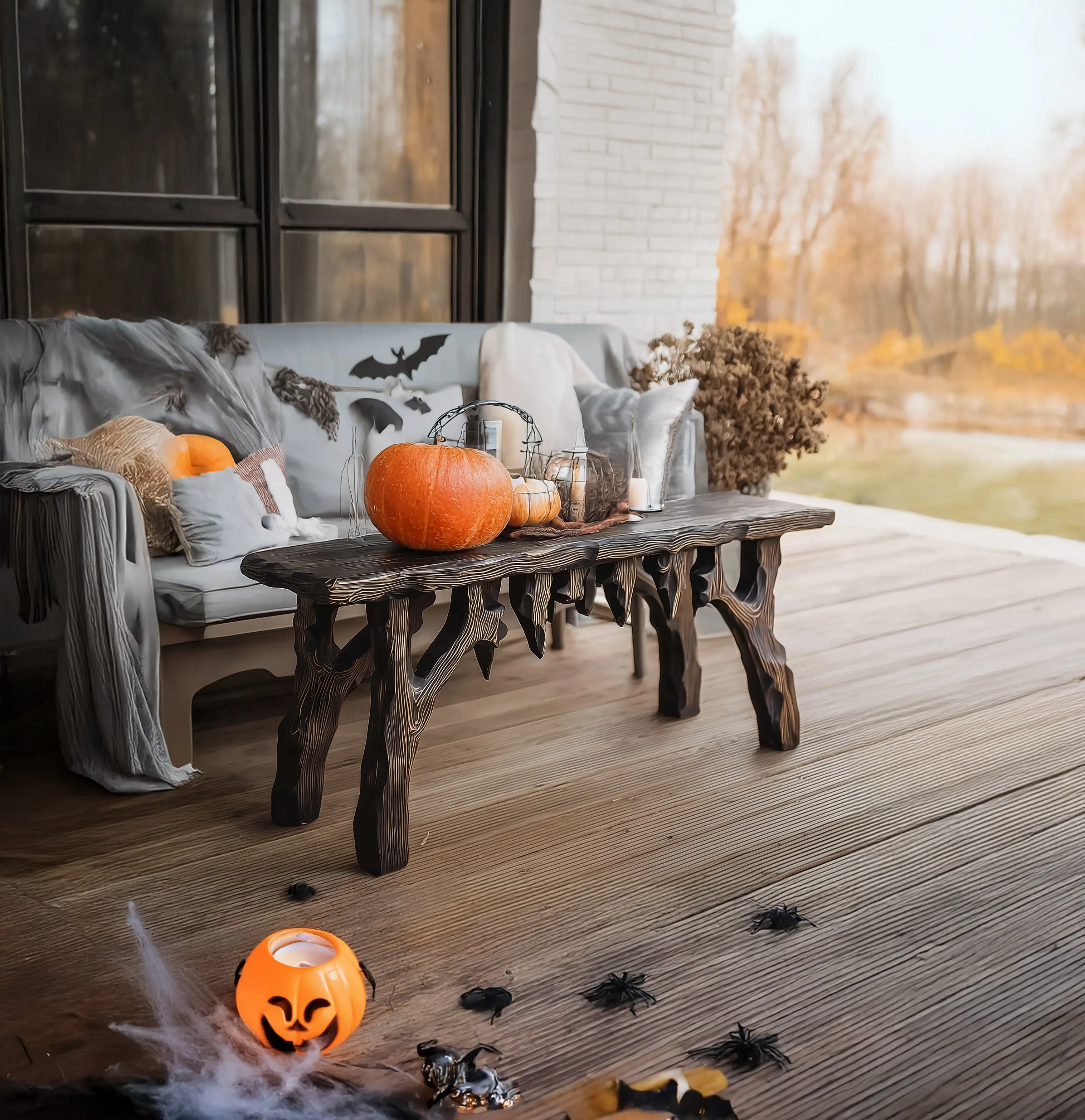 Rustic Black Wooden Halloween Console Table – Dripping Edge Gothic Entryway Decor - Image 2