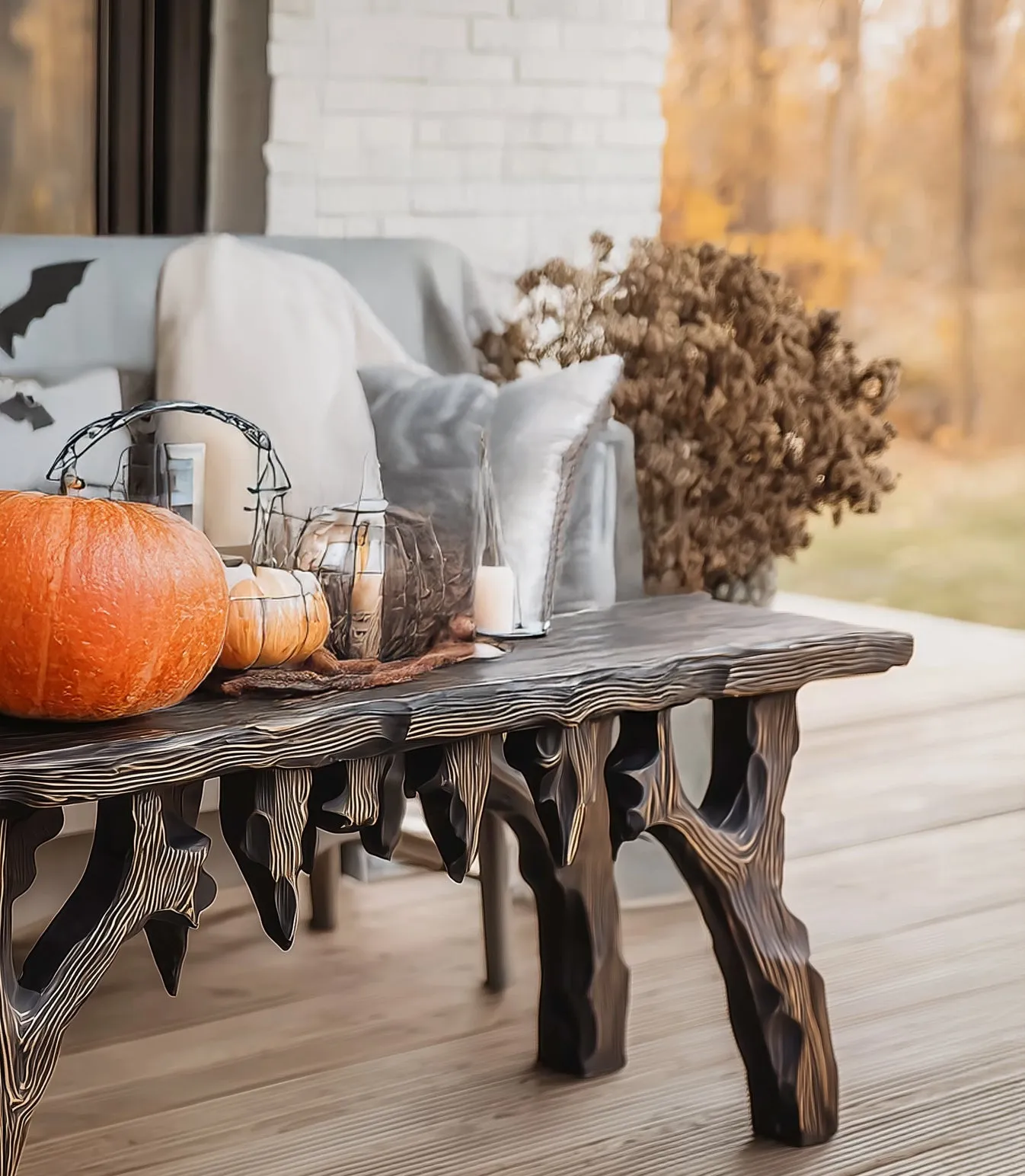 Rustic Black Wooden Halloween Console Table – Dripping Edge Gothic Entryway Decor - Image 3