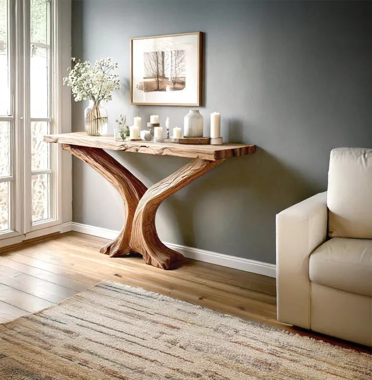 Narrow Entryway Table Console – Handmade Rustic Live Edge Natural Wood Farmhouse Table - Image 2