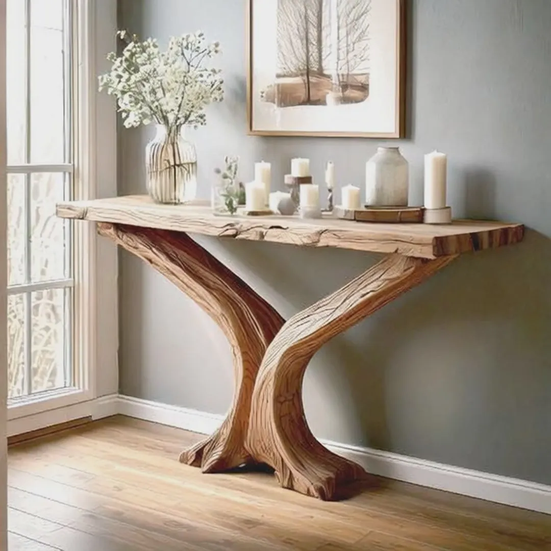 Narrow Entryway Table Console – Handmade Rustic Live Edge Natural Wood Farmhouse Table - Image 4
