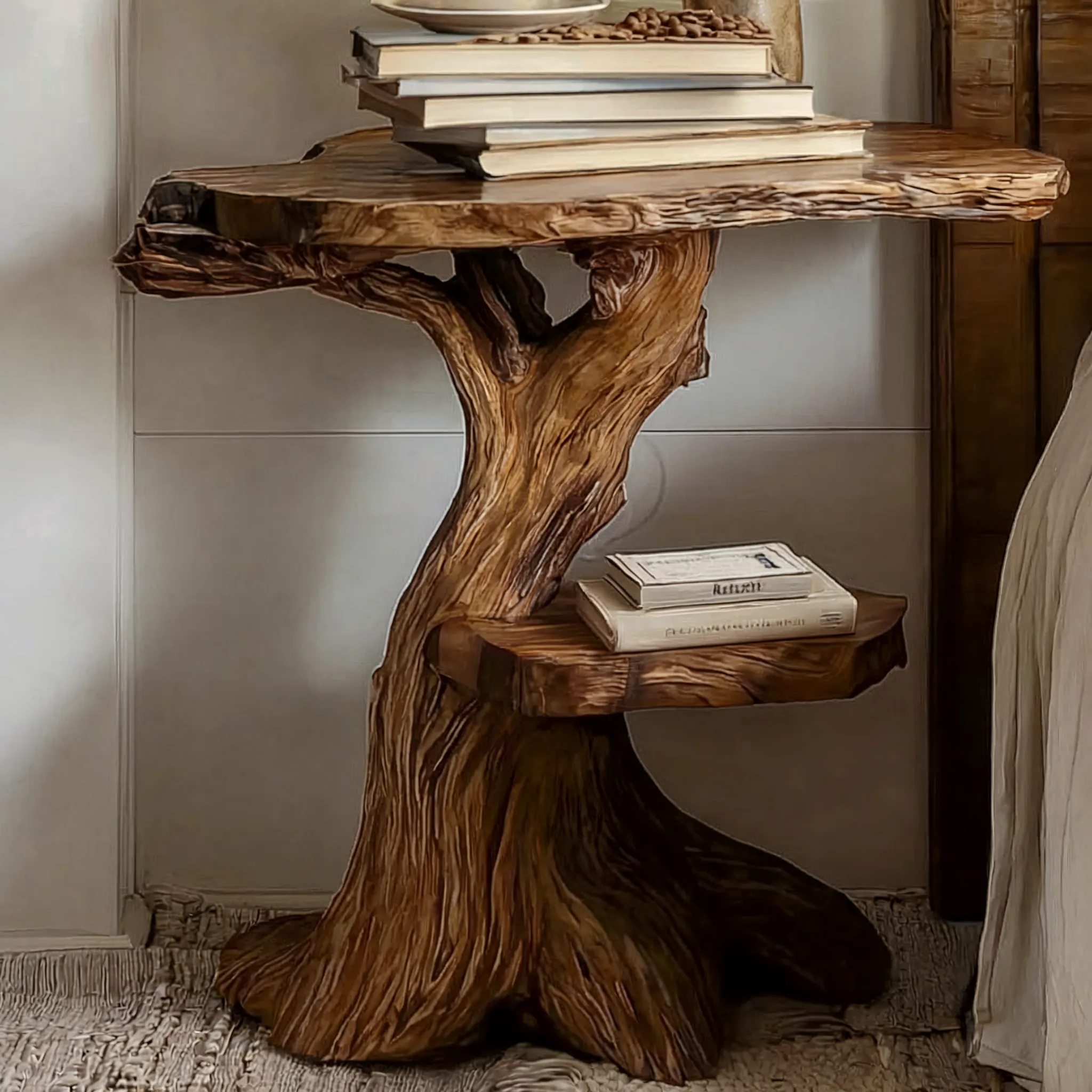Rustic Solid Wood Table – Handmade Farmhouse Side & Round End Table, Live Edge Coffee Table - Image 3
